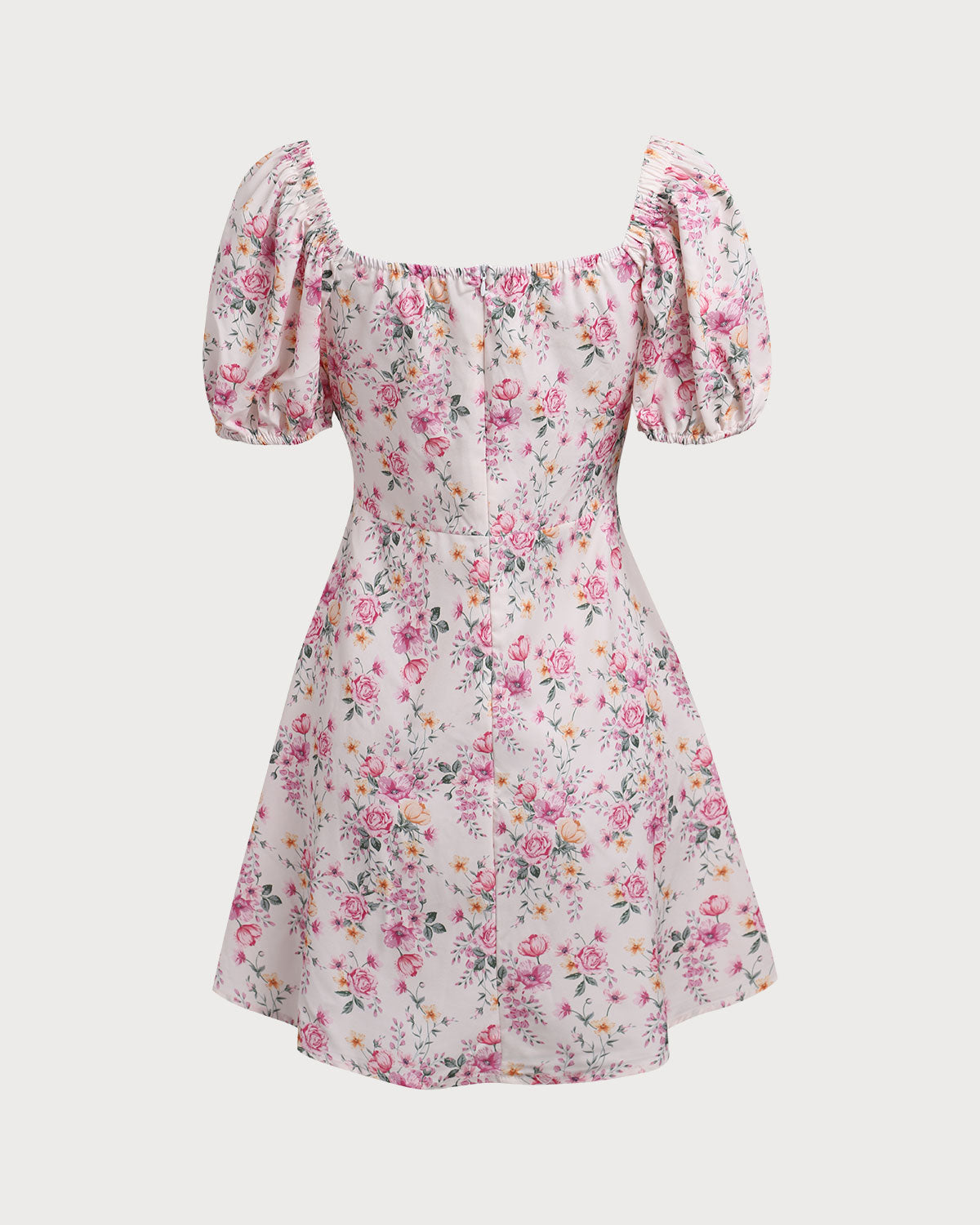 Shewess Pembe Çiçekli Kare Yaka Dantelli Mini Elbise