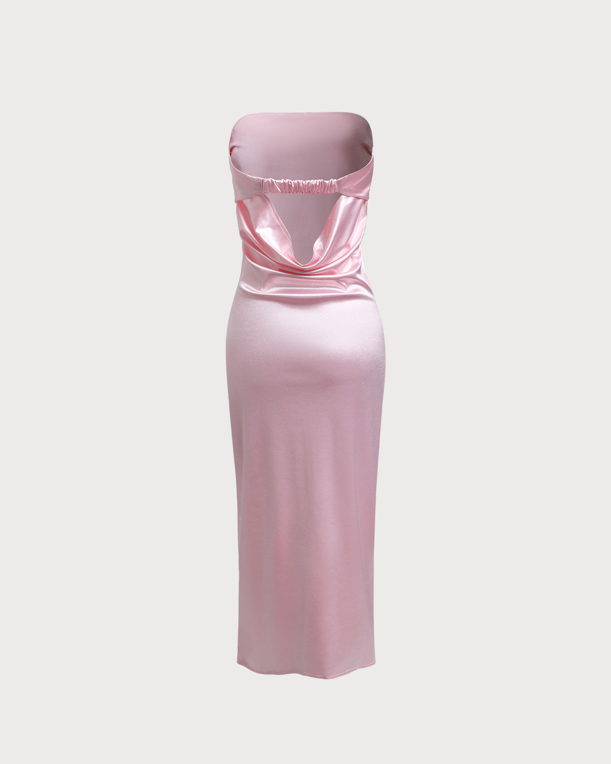 Shewess Pembe Saten Straplez Uzun Elbise