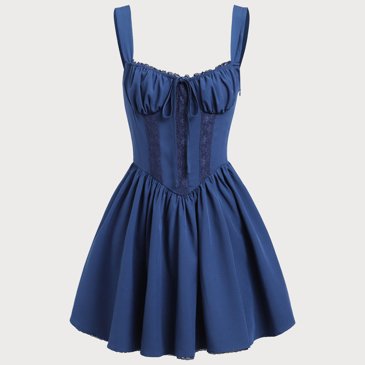 Shewess Lacivert Dantelli Kare Yaka Slip Mini Elbise