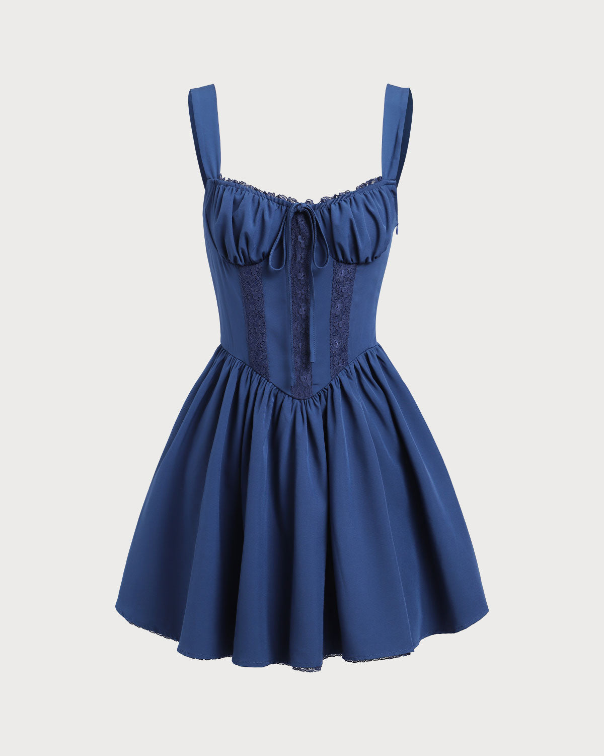 Shewess Lacivert Dantelli Kare Yaka Slip Mini Elbise