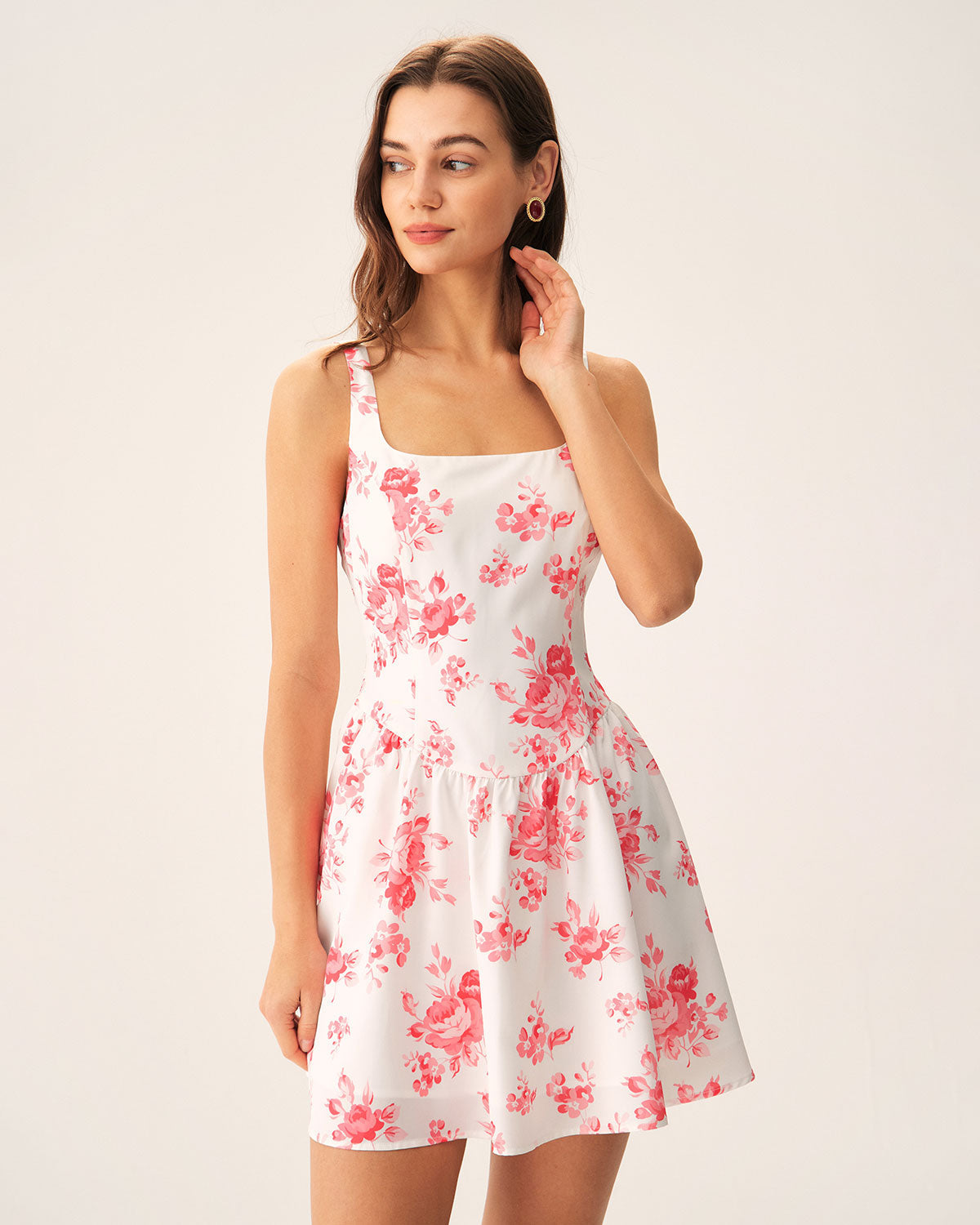 Shewess™ Pembe Çiçekli Dantelli Mini Elbise