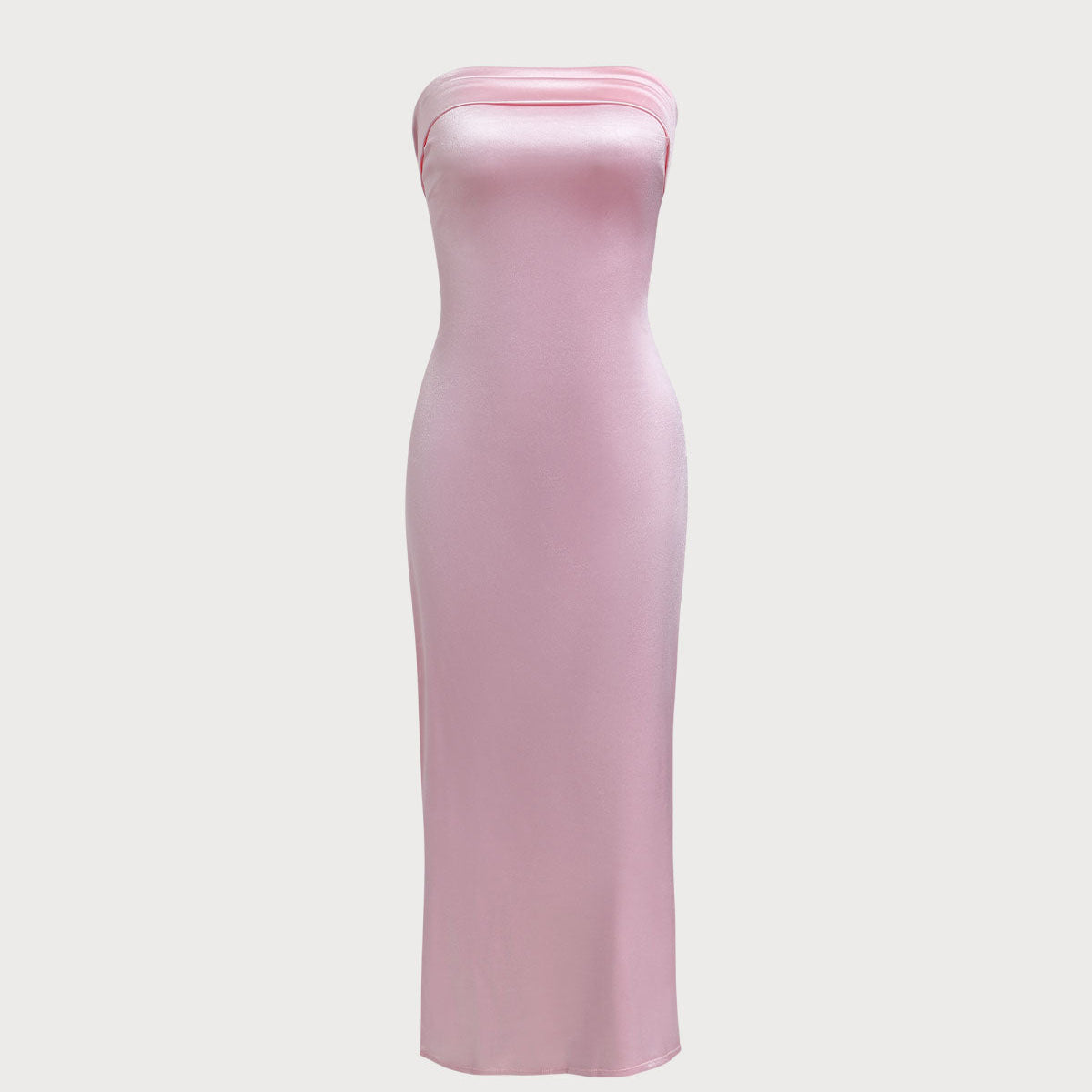 Shewess Pembe Saten Straplez Uzun Elbise