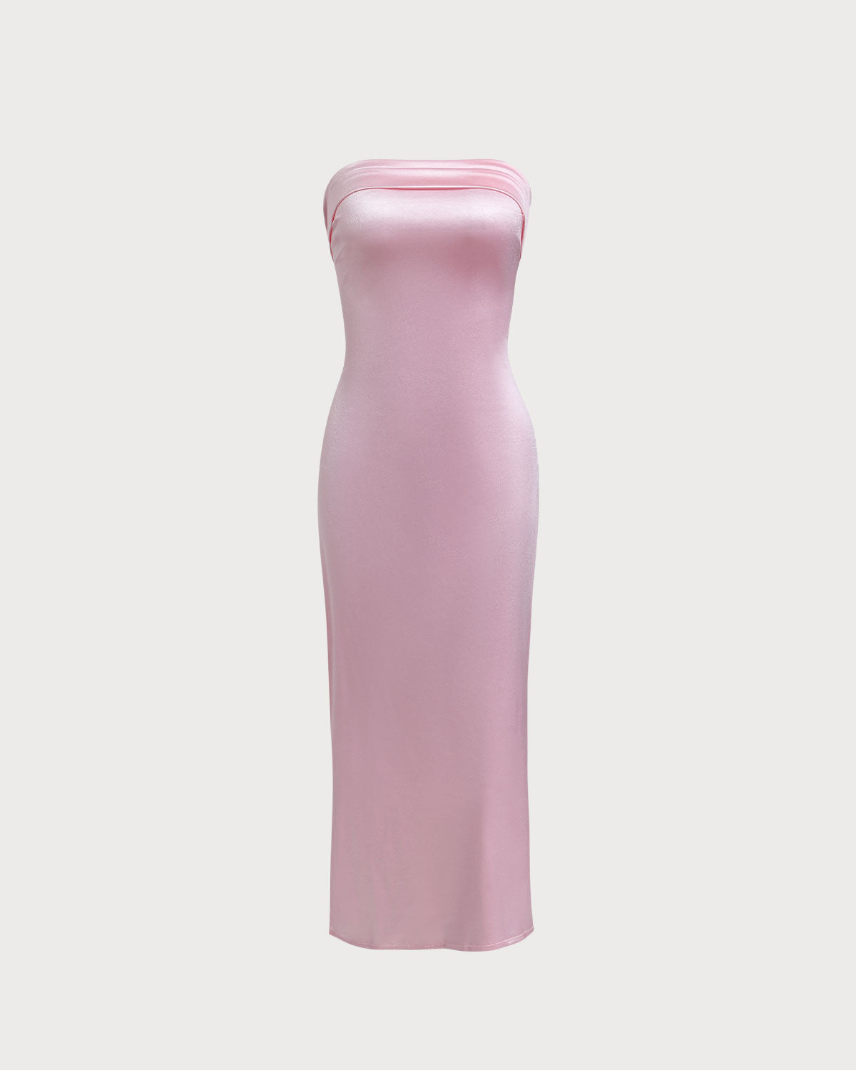 Shewess Pembe Saten Straplez Uzun Elbise