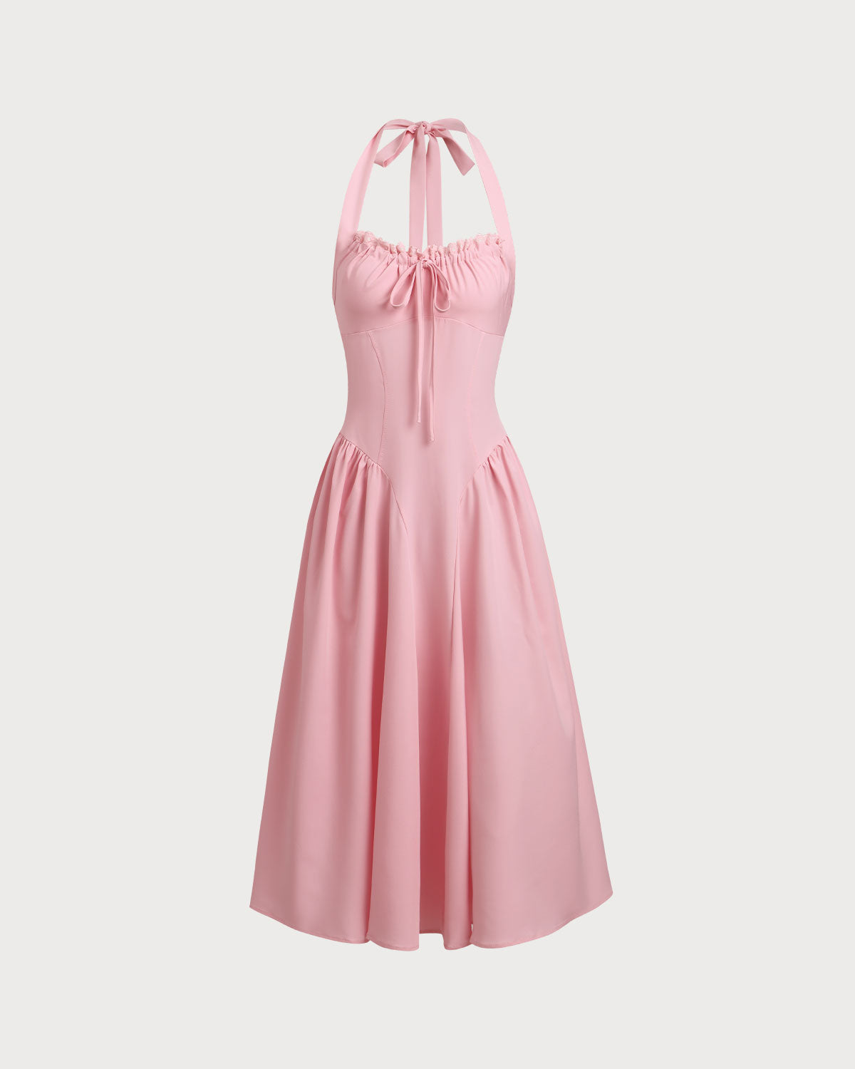 Shewess Pembe Dantelli Boyundan Bağlamalı Midi Elbise