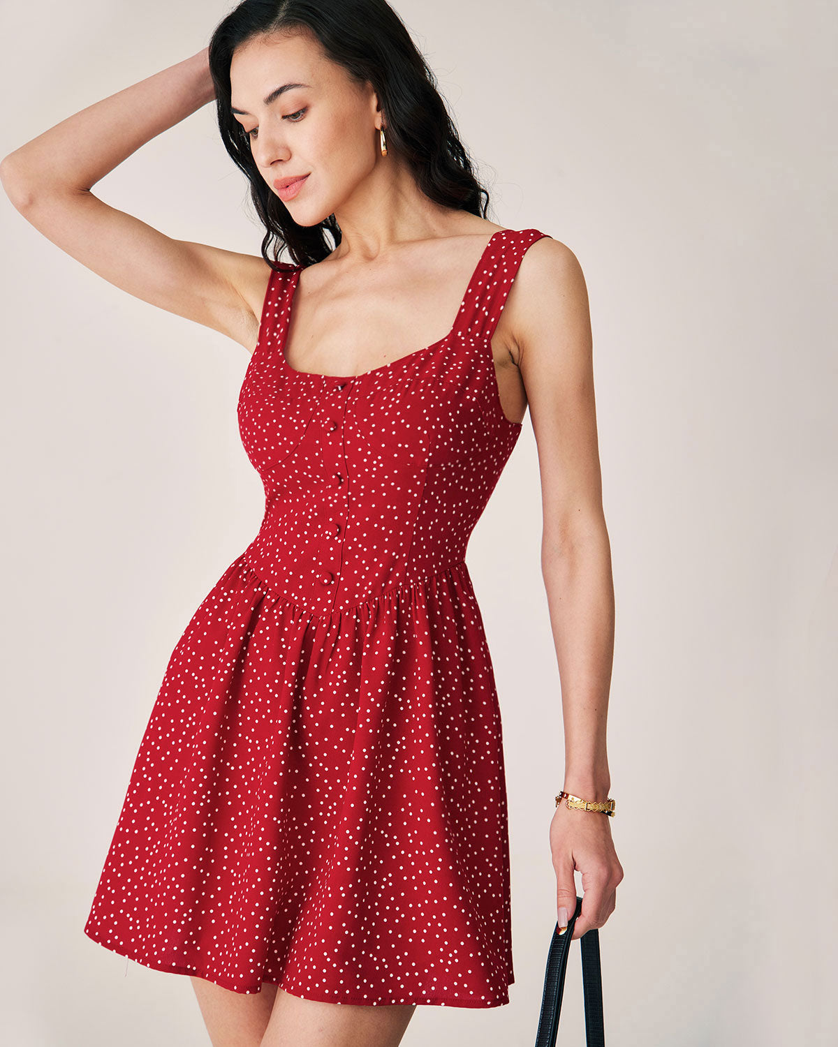 Shewess™ Kırmızı Puantiyeli Slip Mini Elbise