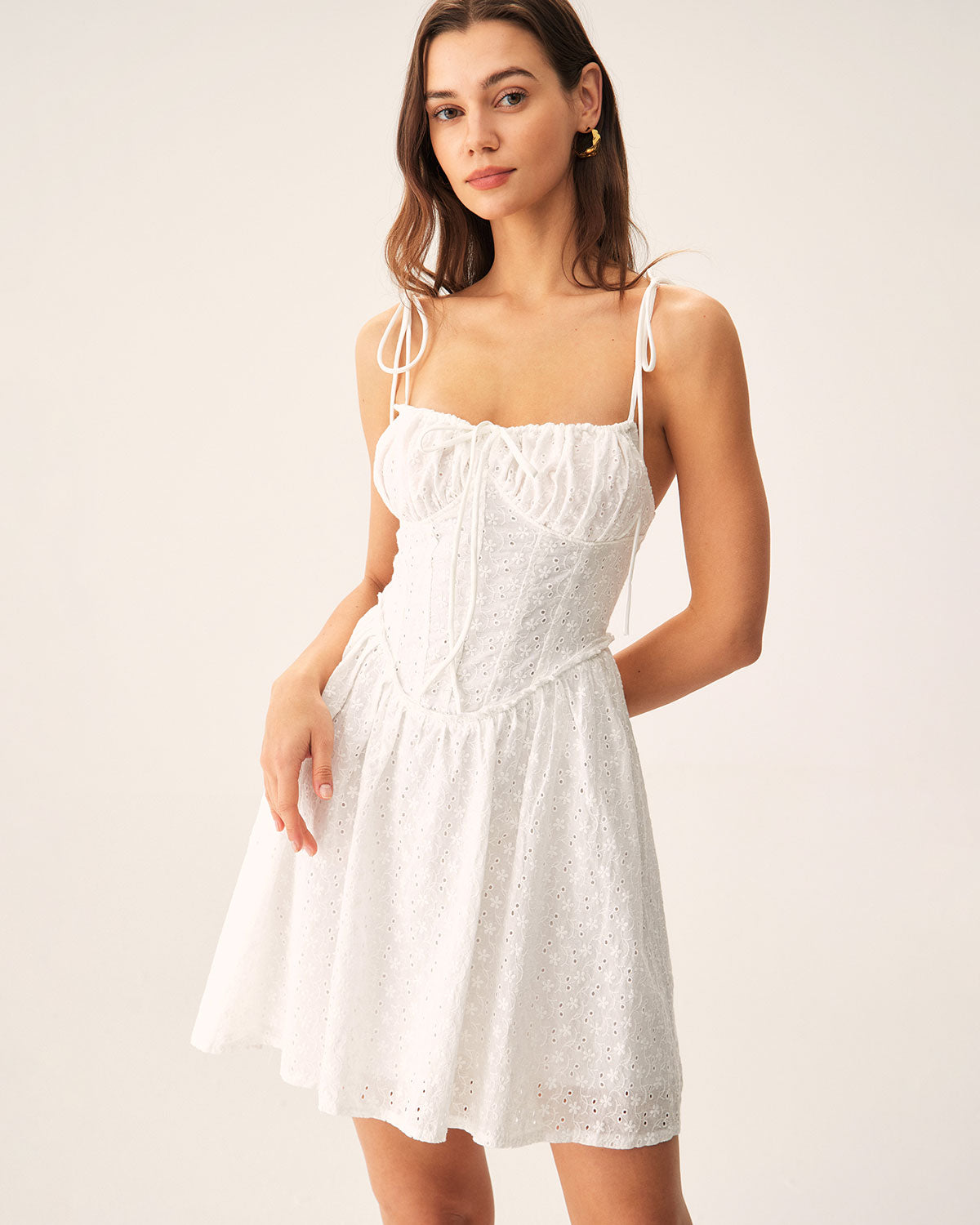 Shewess™ Beyaz Dantelli Korse Slip Mini Elbise