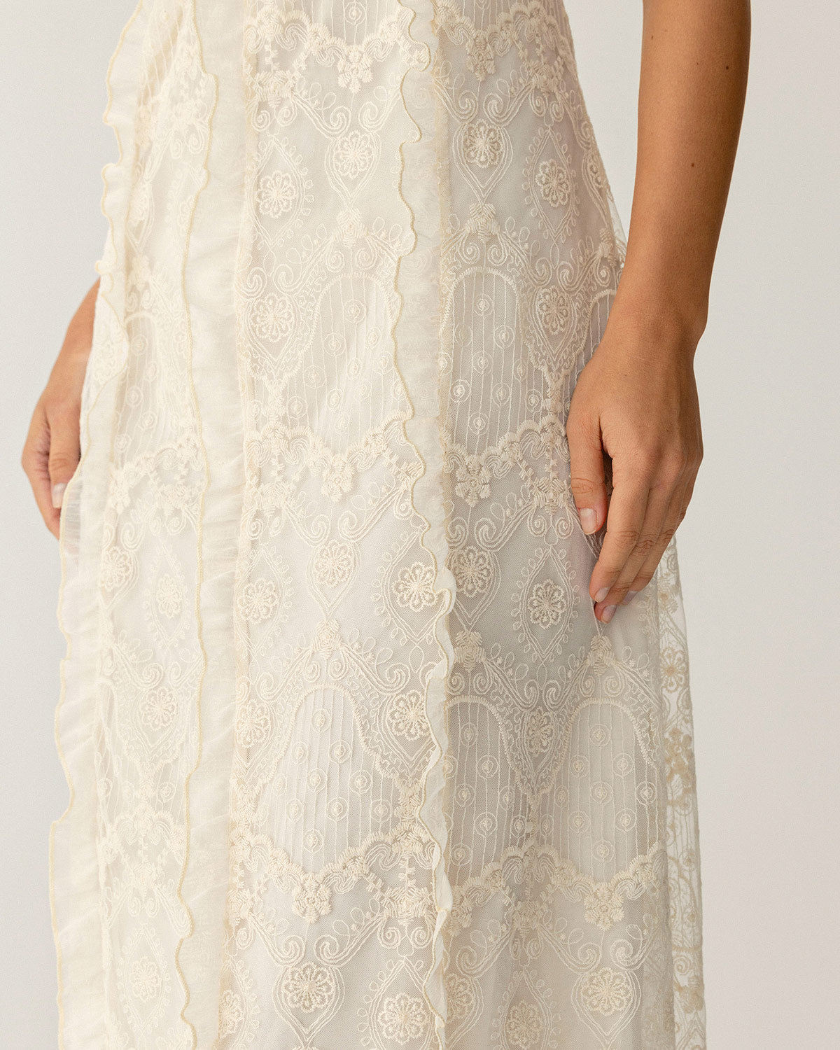 Shewess™ Kayısı Dokulu Dantel Slip Maxi Elbise
