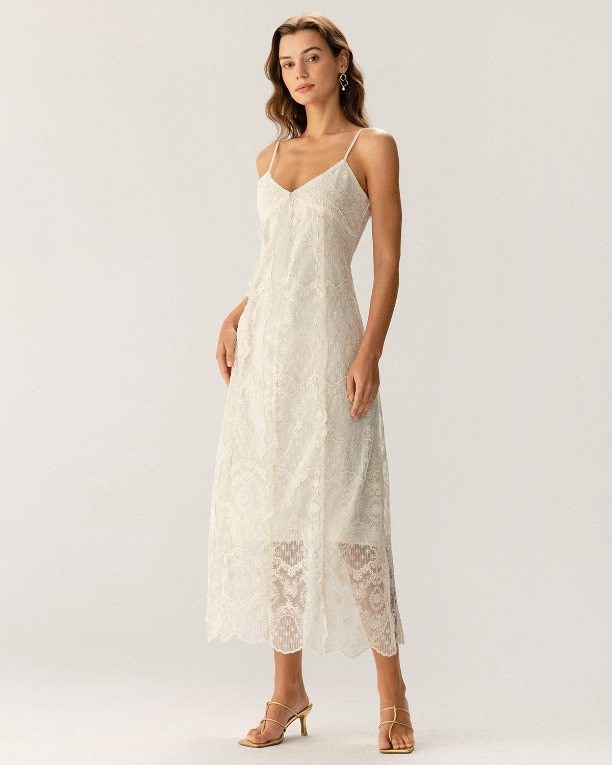 Shewess™ Kayısı Dokulu Dantel Slip Maxi Elbise