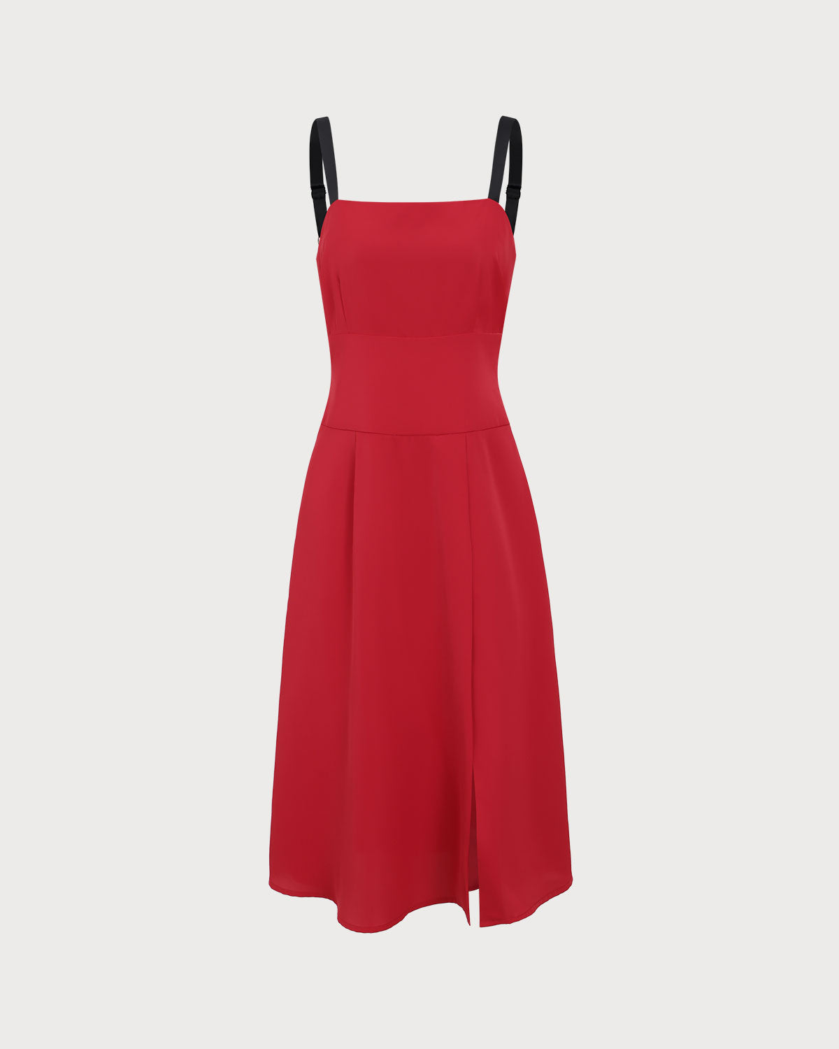 Shewess™ Kırmızı Kontrast Yırtmaçlı Slip Midi Elbise
