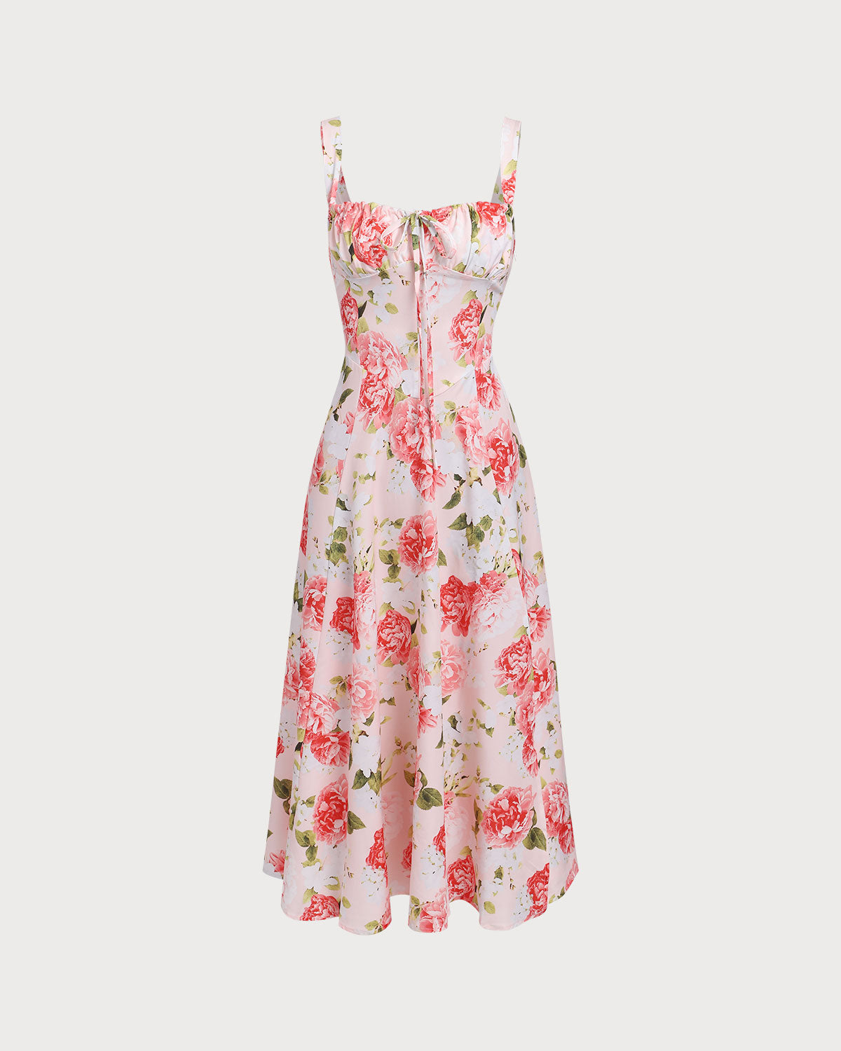 Shewess Pembe Çiçekli Kare Yaka Yırtmaçlı Slip Midi Elbise