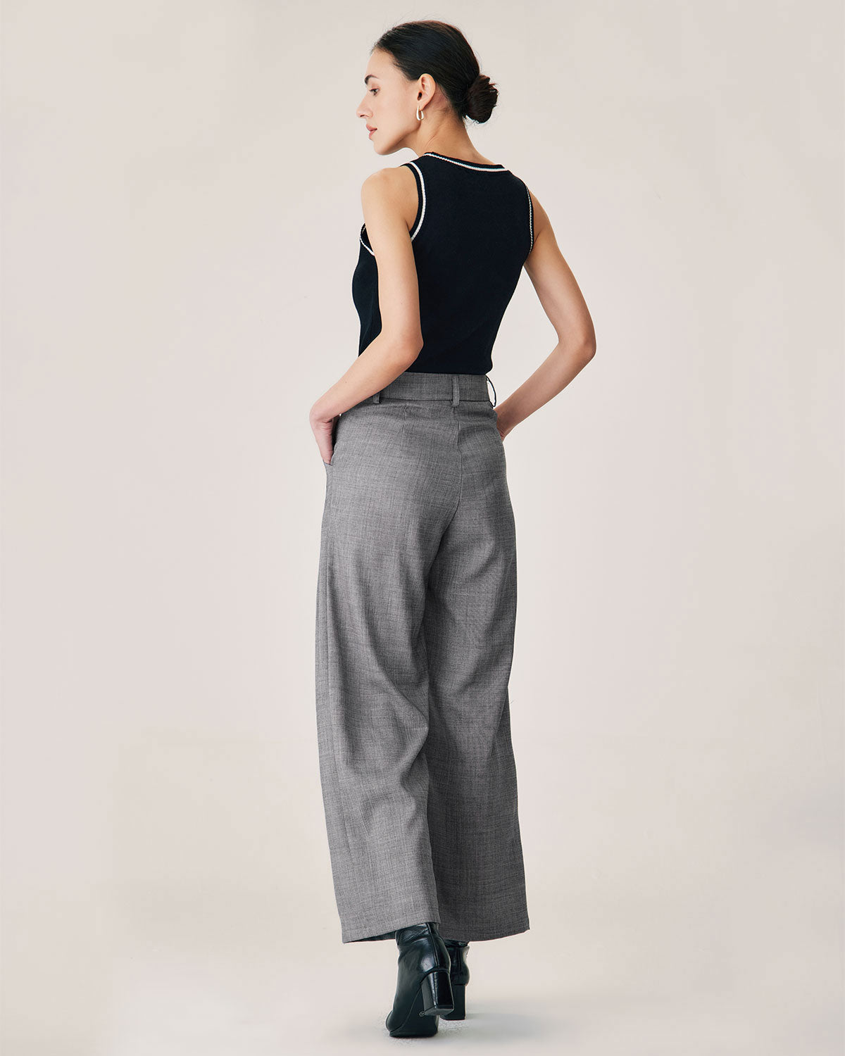 Shewess™ Gri Doğal Belli Düz Pantolon