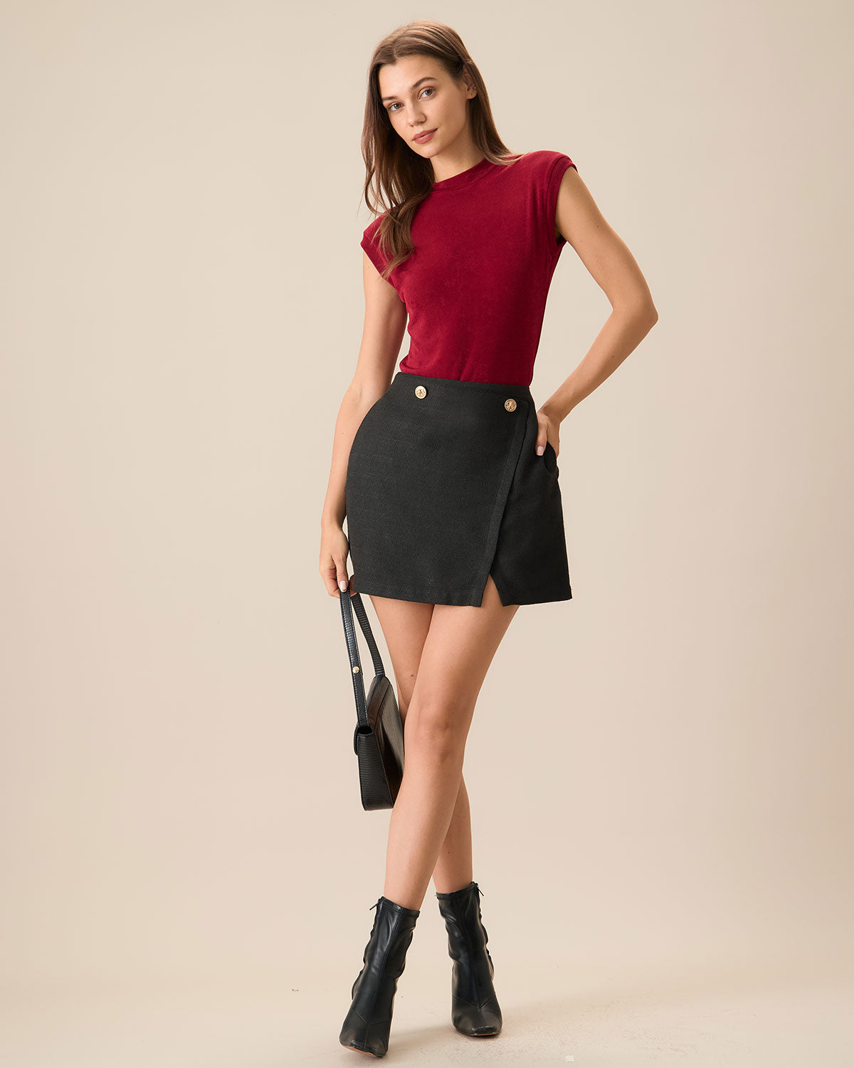 Shewess™ Kadın Siyah A Kesim Yırtmaçlı Mini Etek