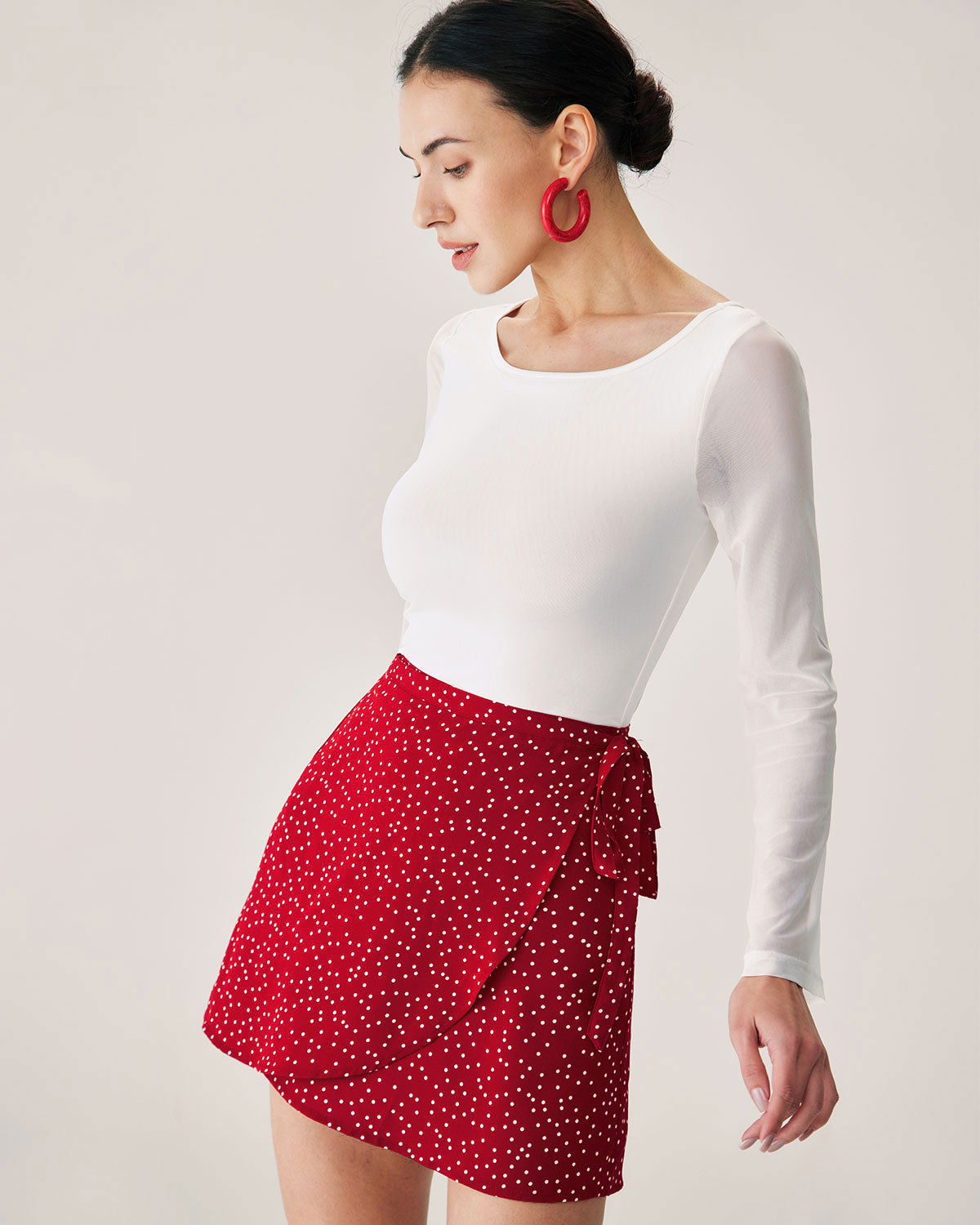 Shewess™ Kırmızı Puantiyeli Anvelop Mini Etek