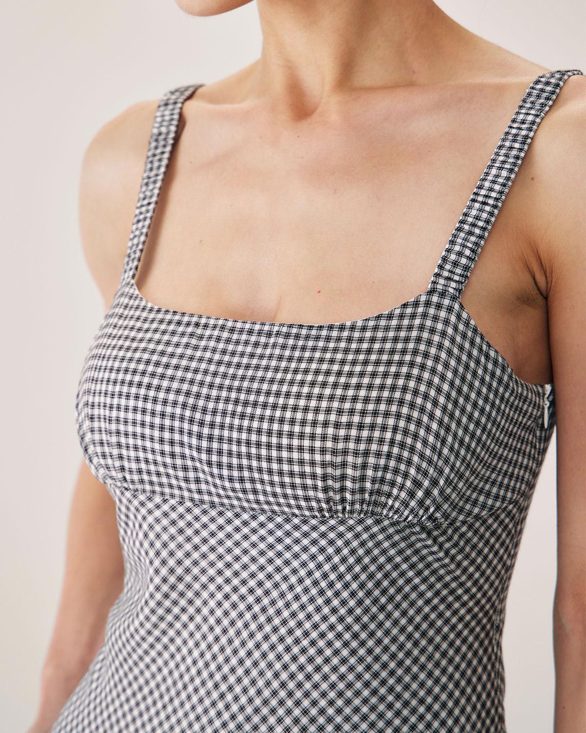 Shewess™ Siyah Ekose Dantelli Slip Midi Elbise