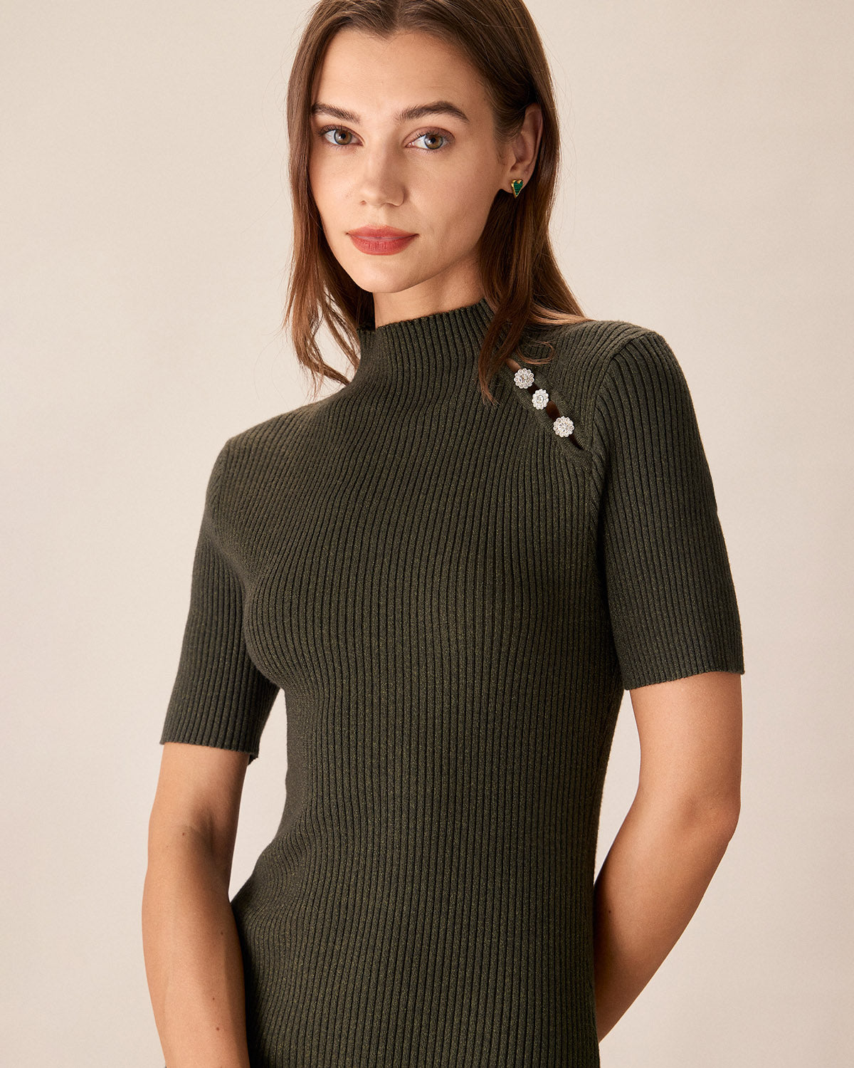 Shewess™ Yeşil Bisiklet Yaka Bodycon Kazak Elbise
