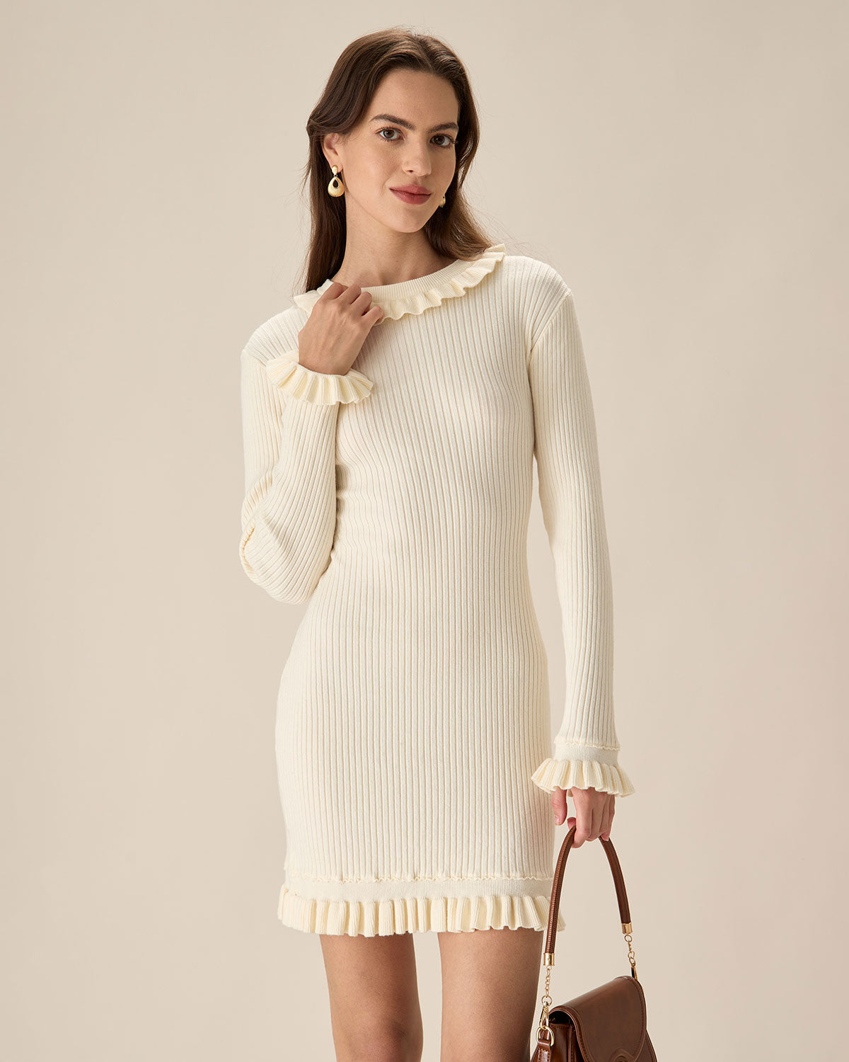 Shewess™ Beyaz Bodycon Kazak Mini Elbise