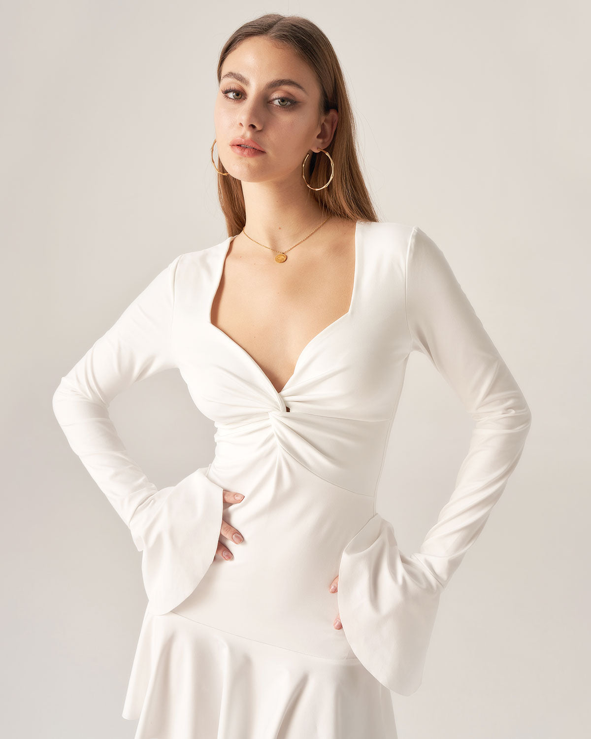 Shewess™ Bettydress-Beyaz Fırfırlı Büküm Mini Elbise