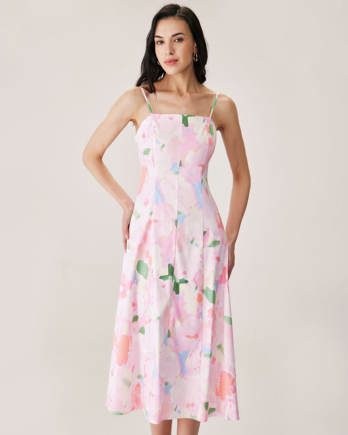 Shewess™ Pembe Çiçekli Slip Midi Elbise