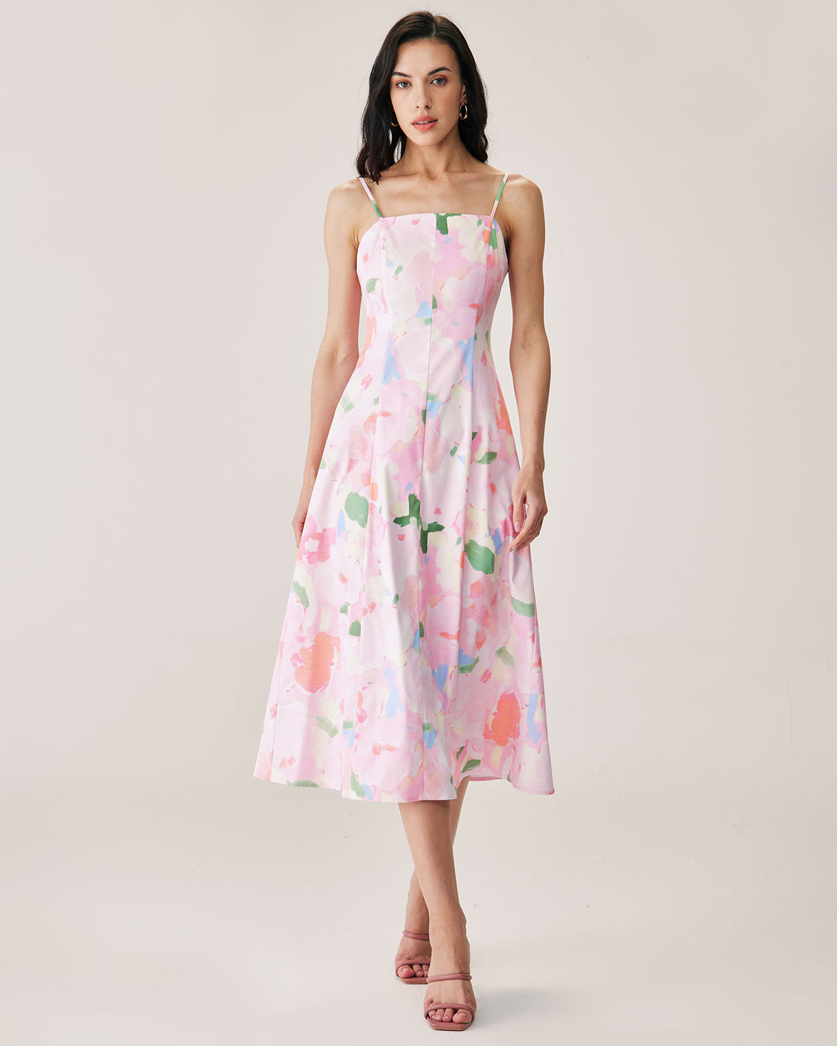 Shewess™ Pembe Çiçekli Slip Midi Elbise