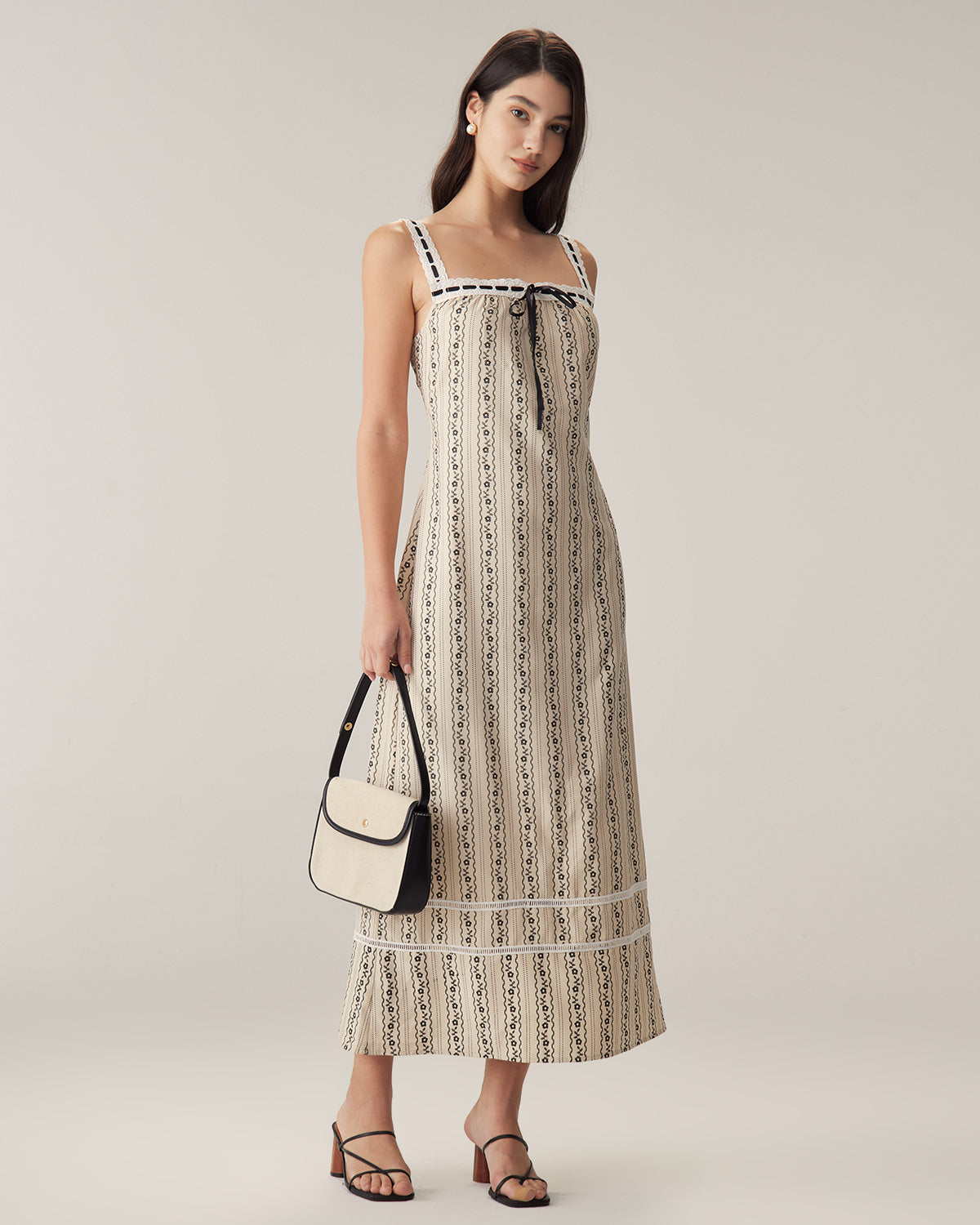 Shewess™ Kayısı Çizgili Slip Maxi Elbise