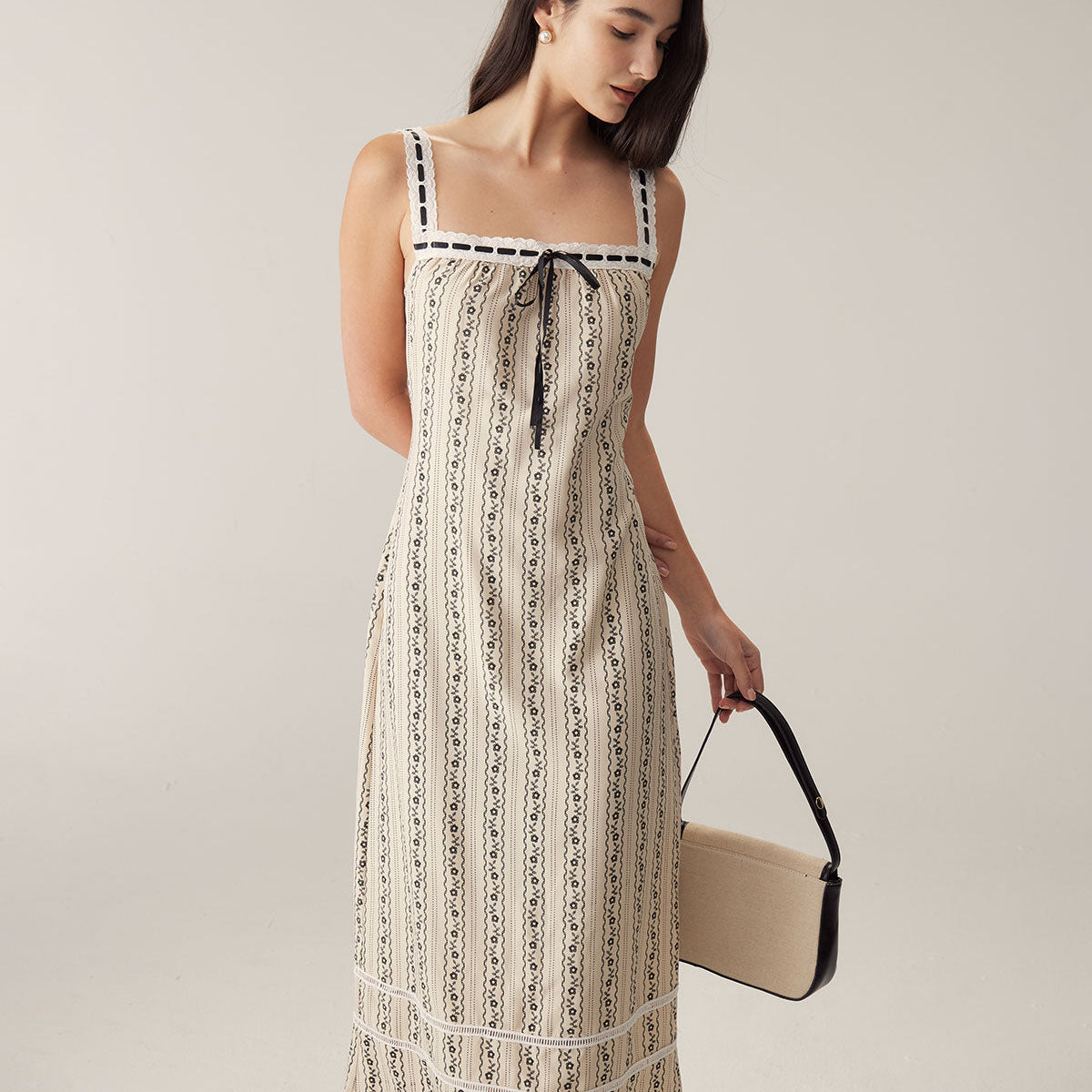 Shewess™ Kayısı Çizgili Slip Maxi Elbise