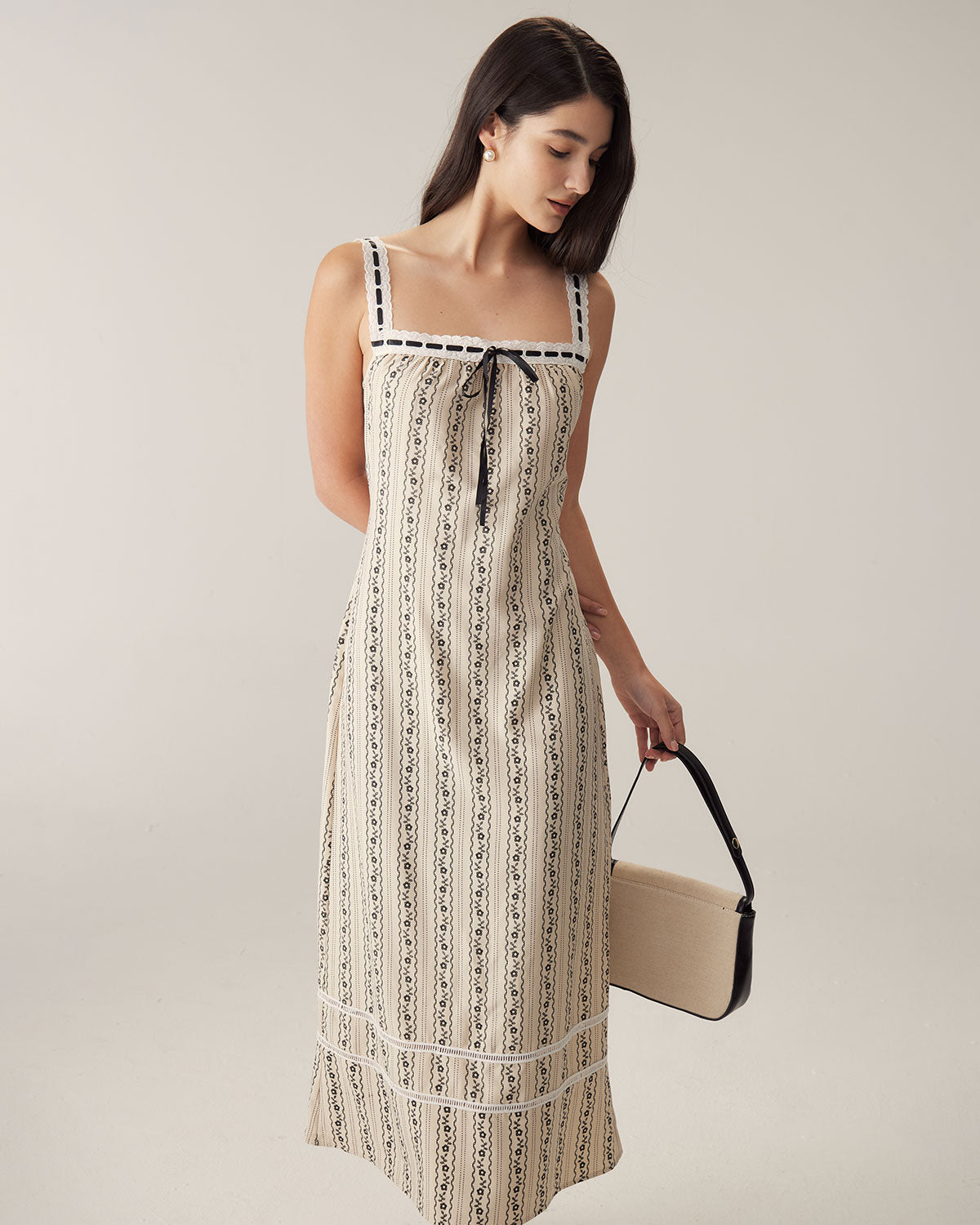 Shewess™ Kayısı Çizgili Slip Maxi Elbise