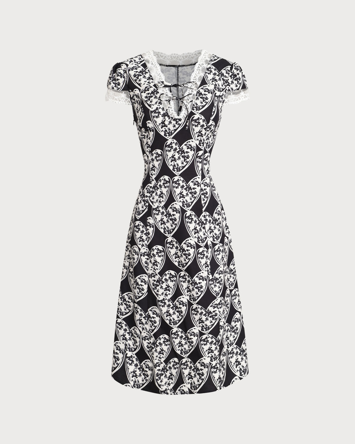 Shewess™ Siyah Çiçekli Dantelli Midi Elbise