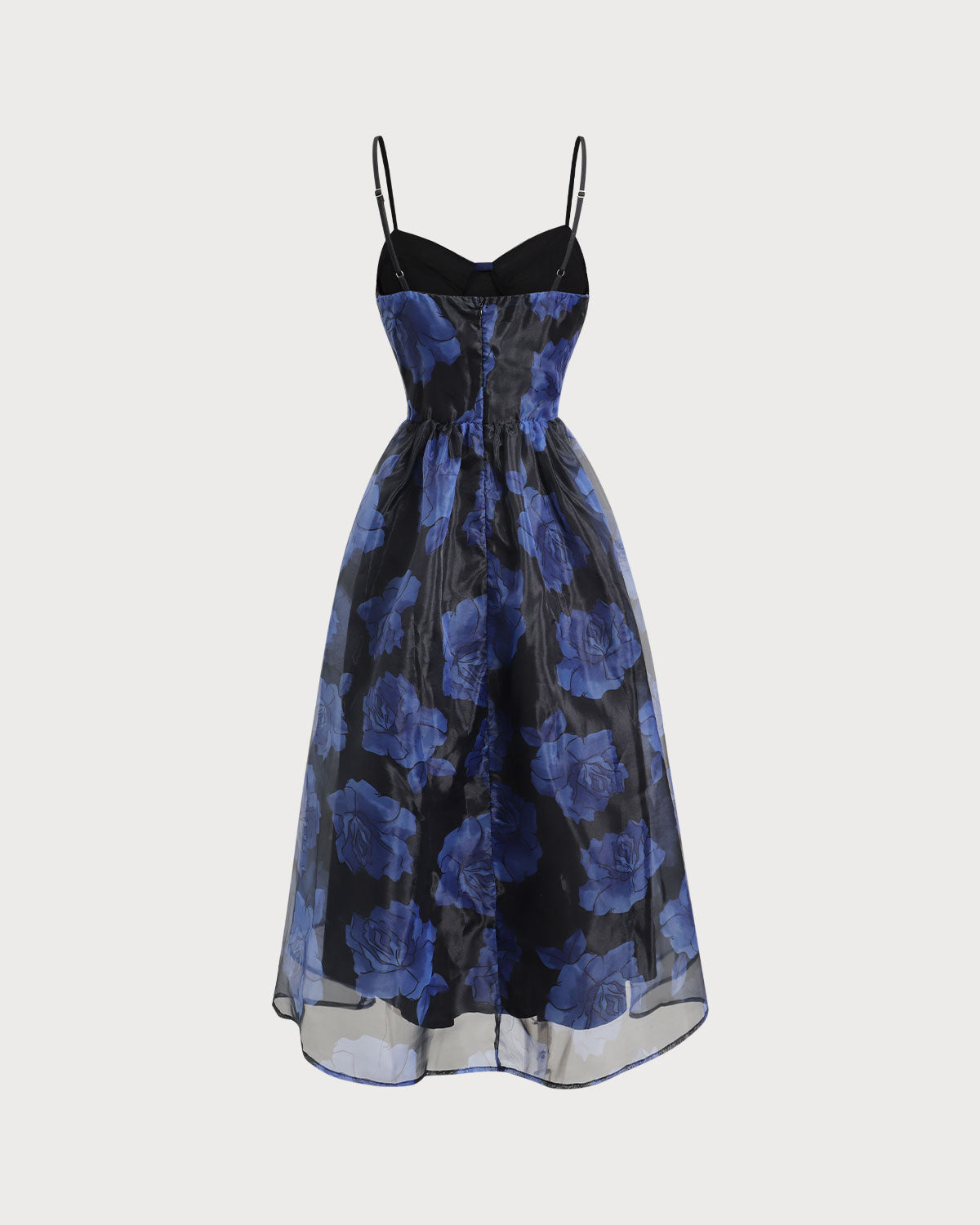 Shewess™ Lacivert Çiçek Kalp Yaka Slip Midi Elbise