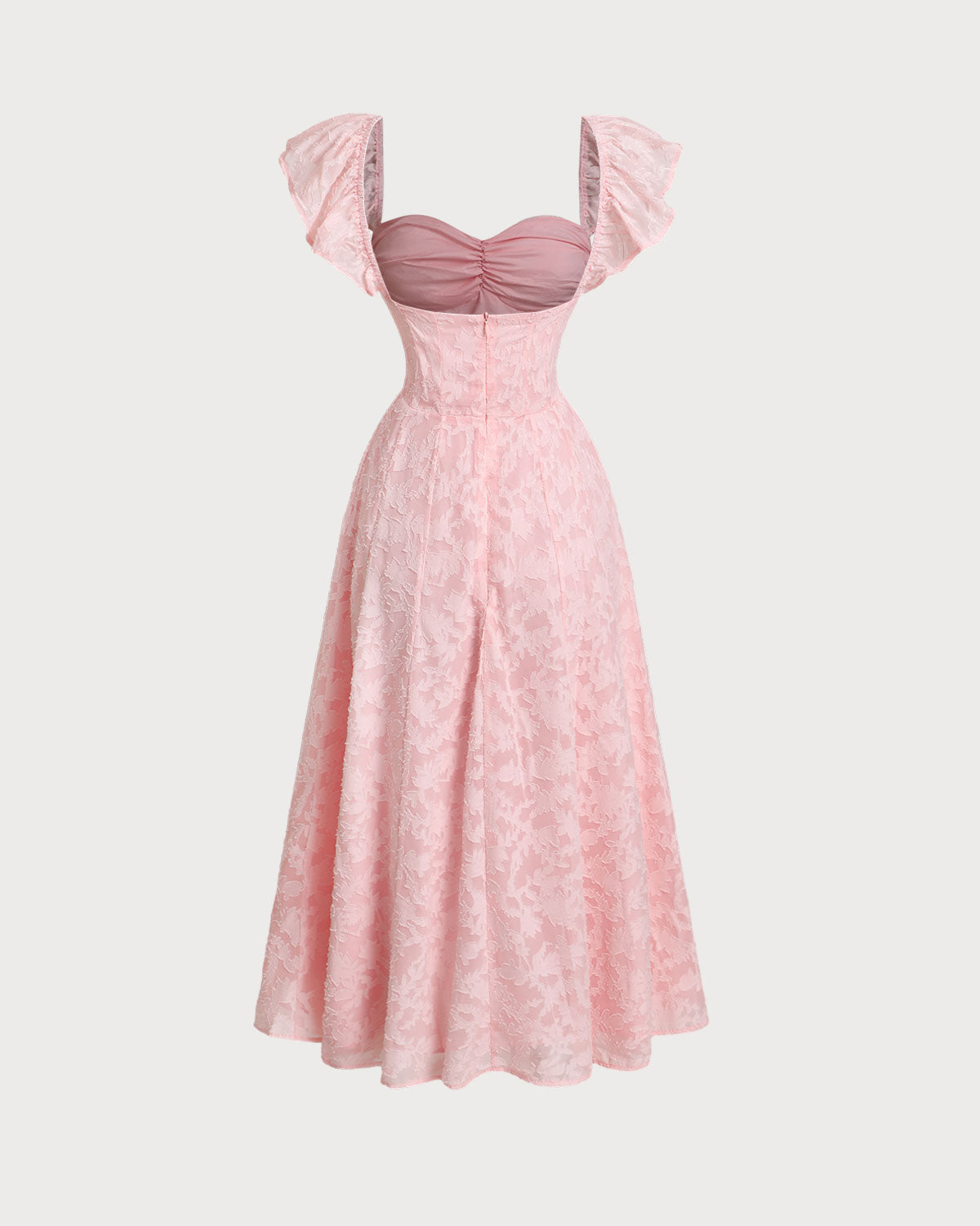 Shewess Pembe Jakarlı Dantelli Kare Yaka Midi Elbise