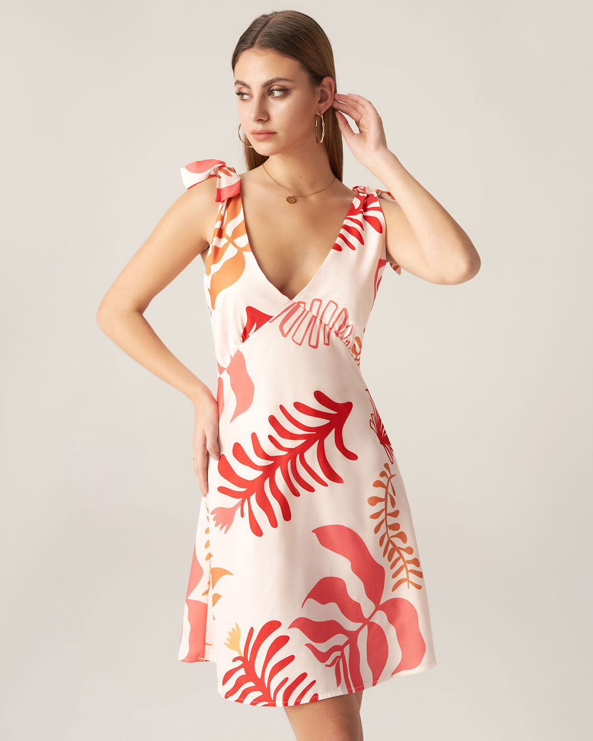 Shewess™ Bettydress-Kırmızı Çiçekli Kravat Askılı Mini Elbise