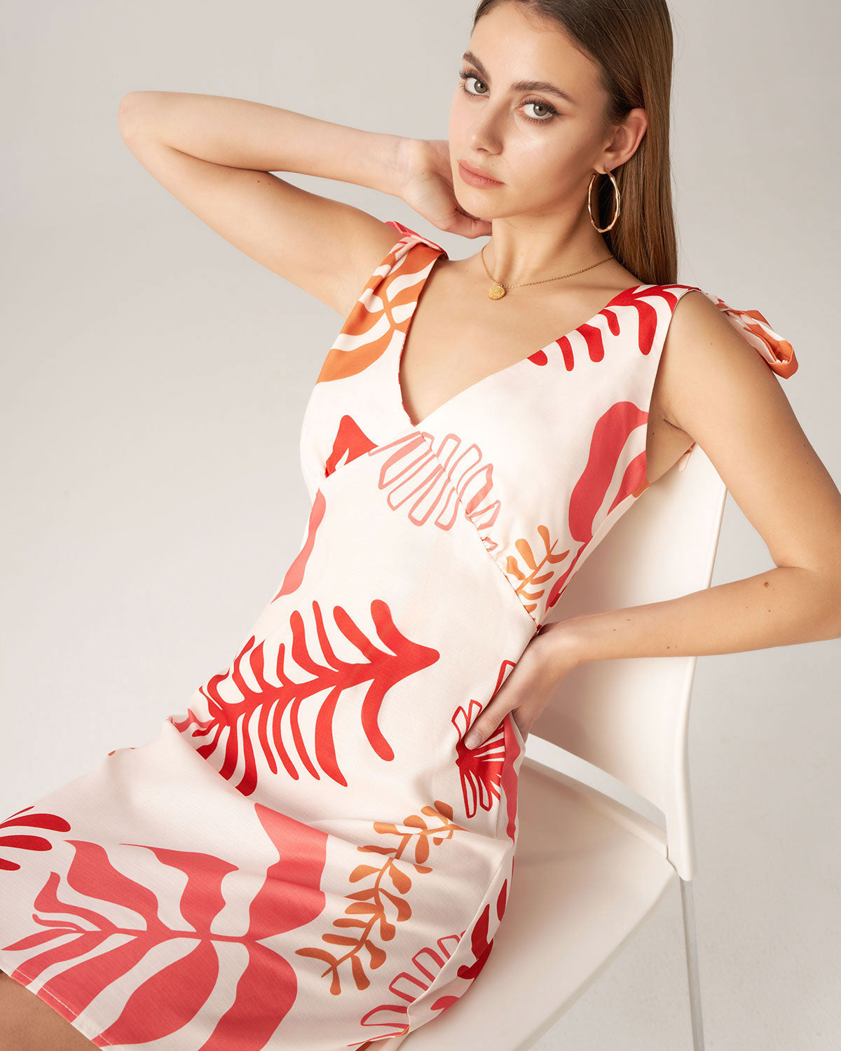 Shewess™ Bettydress-Kırmızı Çiçekli Kravat Askılı Mini Elbise