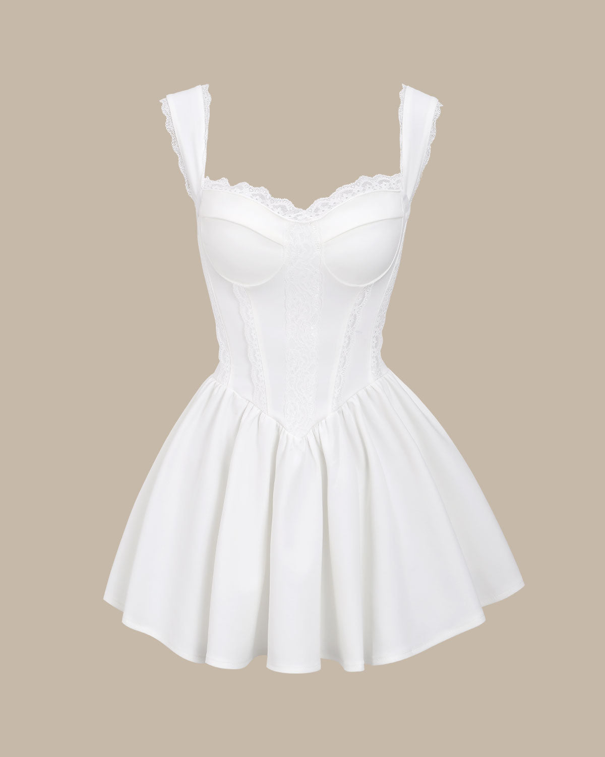 Shewess Bettydress-Beyaz Kalp Yaka Korse Slip Mini Elbise