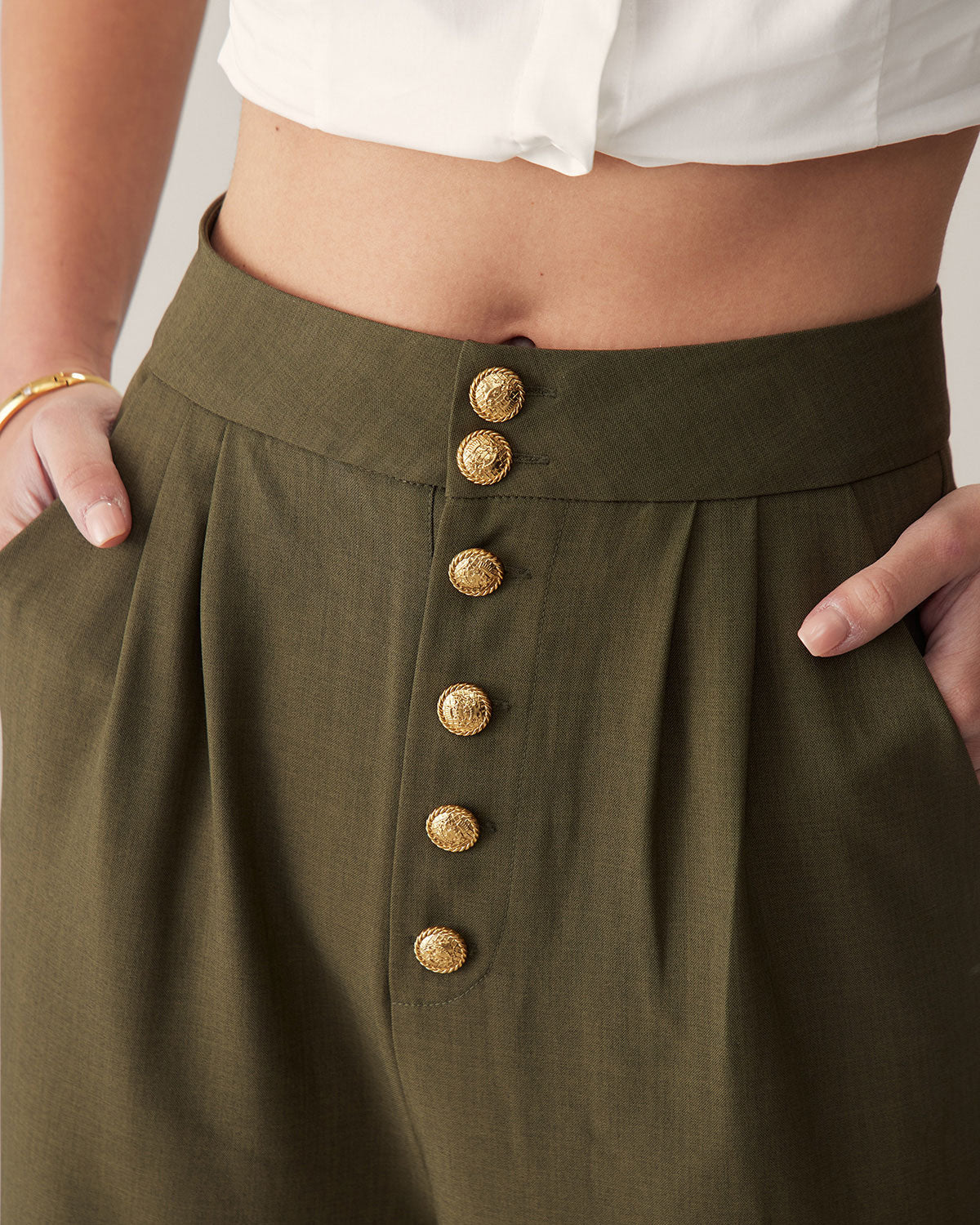 Shewess™ Yeşil Yüksek Bel Düz Bol Paça Pantolon