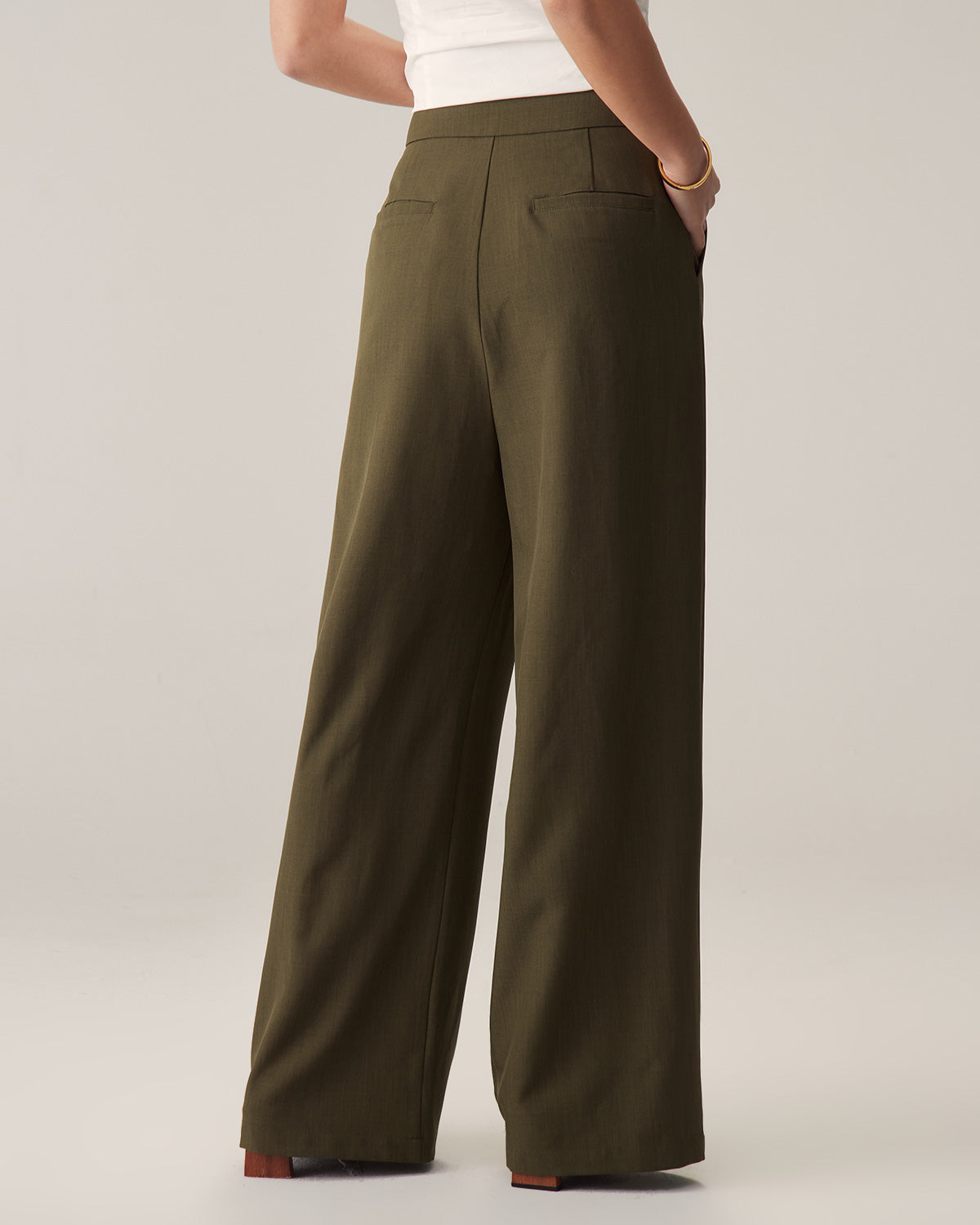 Shewess™ Yeşil Yüksek Bel Düz Bol Paça Pantolon