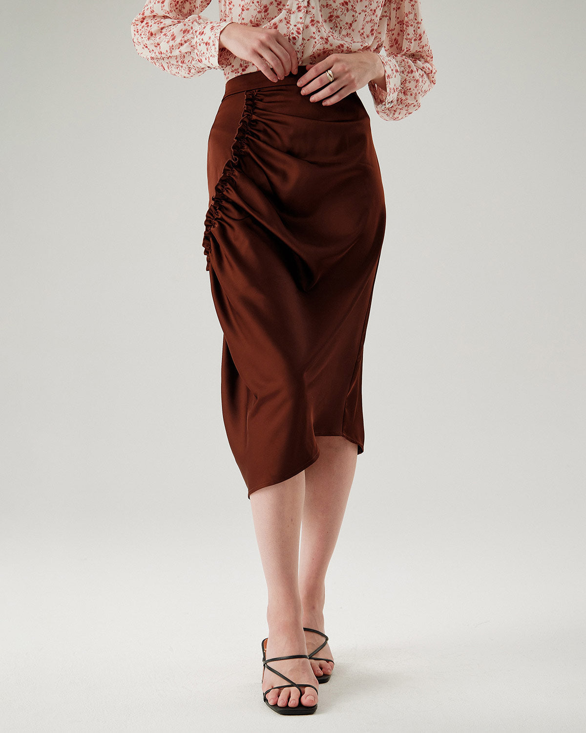 Shewess™ Kahve Dantelli Kalem Midi Etek
