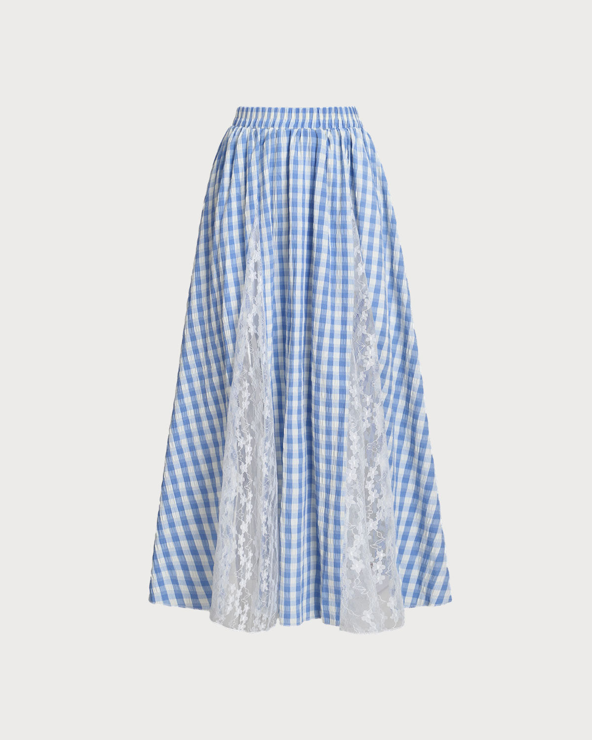 Shewess™ Mavi Ekose Beli Lastikli Midi Etek