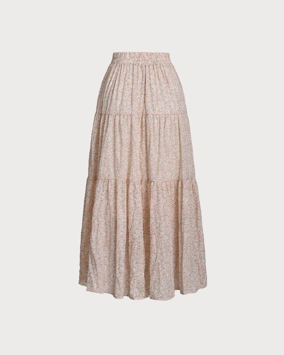 Shewess™ Pembe Çiçekli Beli Pileli Midi Etek