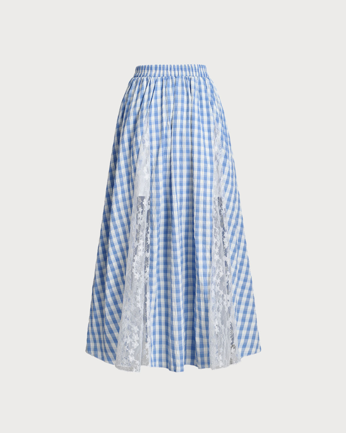 Shewess™ Mavi Ekose Beli Lastikli Midi Etek