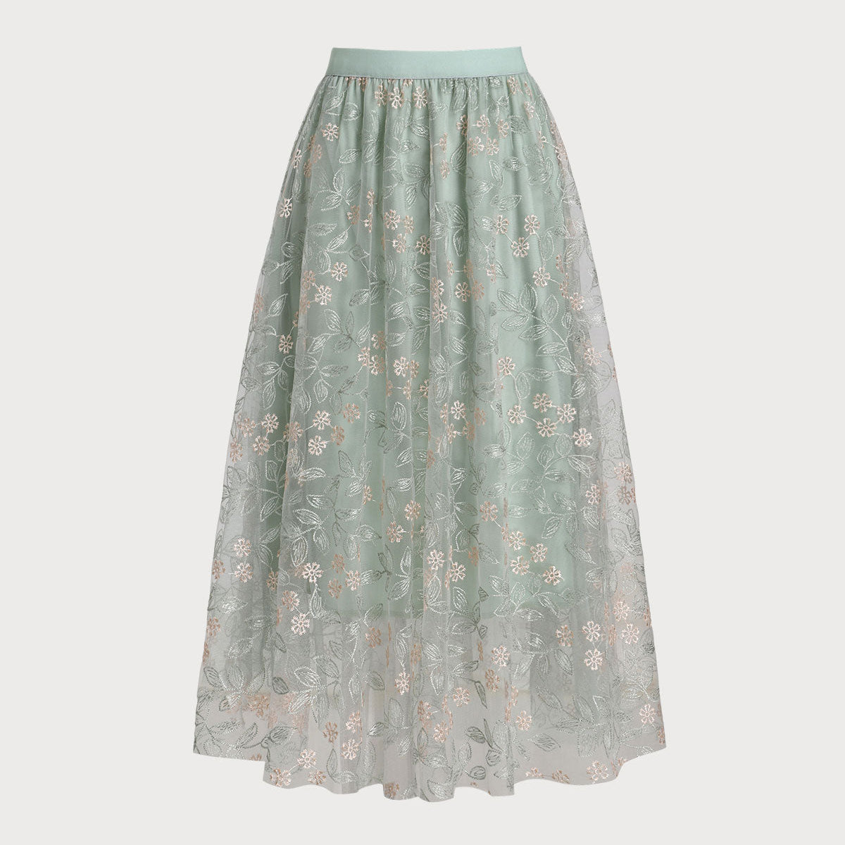 Shewess Yeşil Beli Lastikli Midi Etek