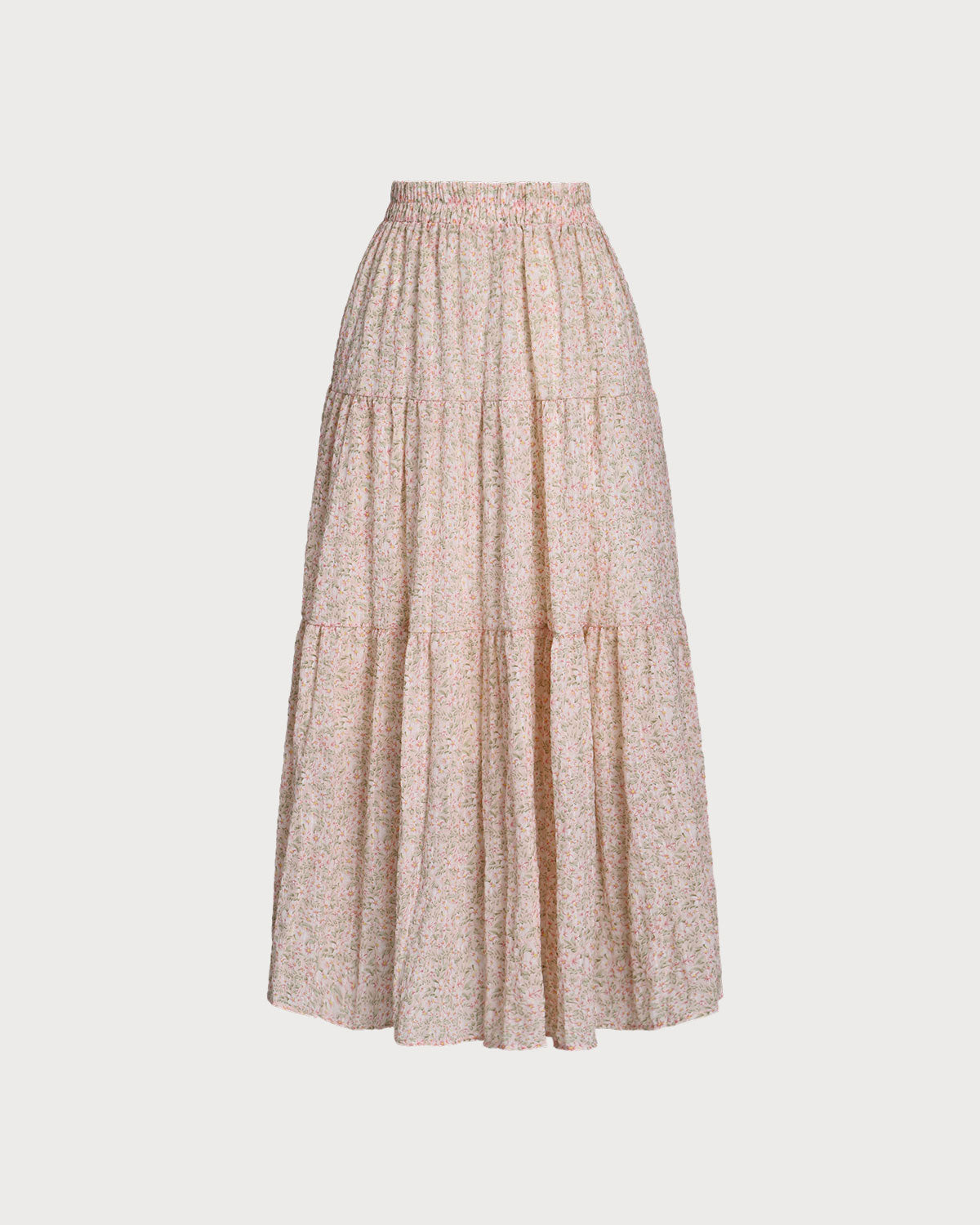 Shewess™ Pembe Çiçekli Beli Pileli Midi Etek