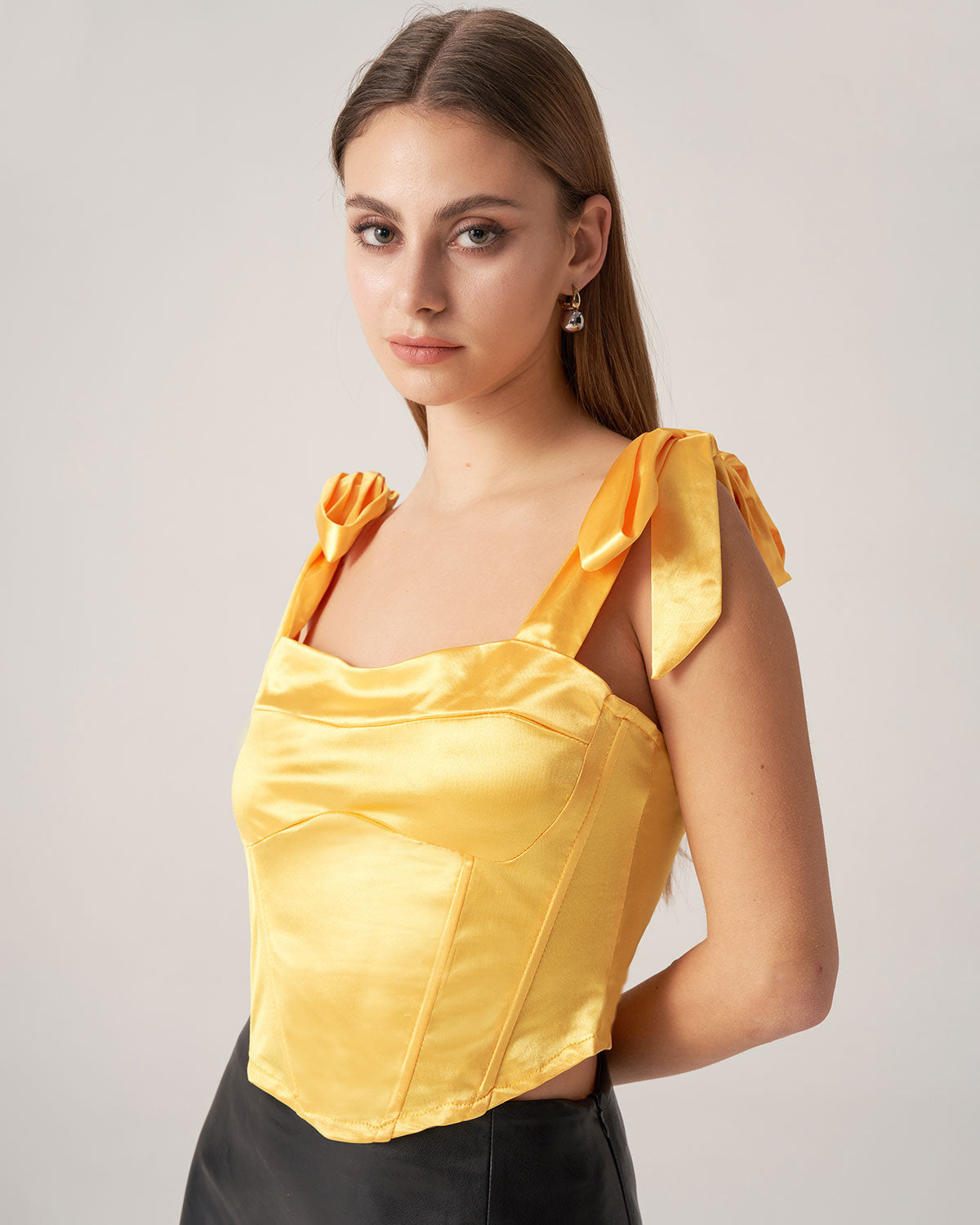 Shewess™ Bettydress-Sarı Saten Kravat Askılı Cami Üst