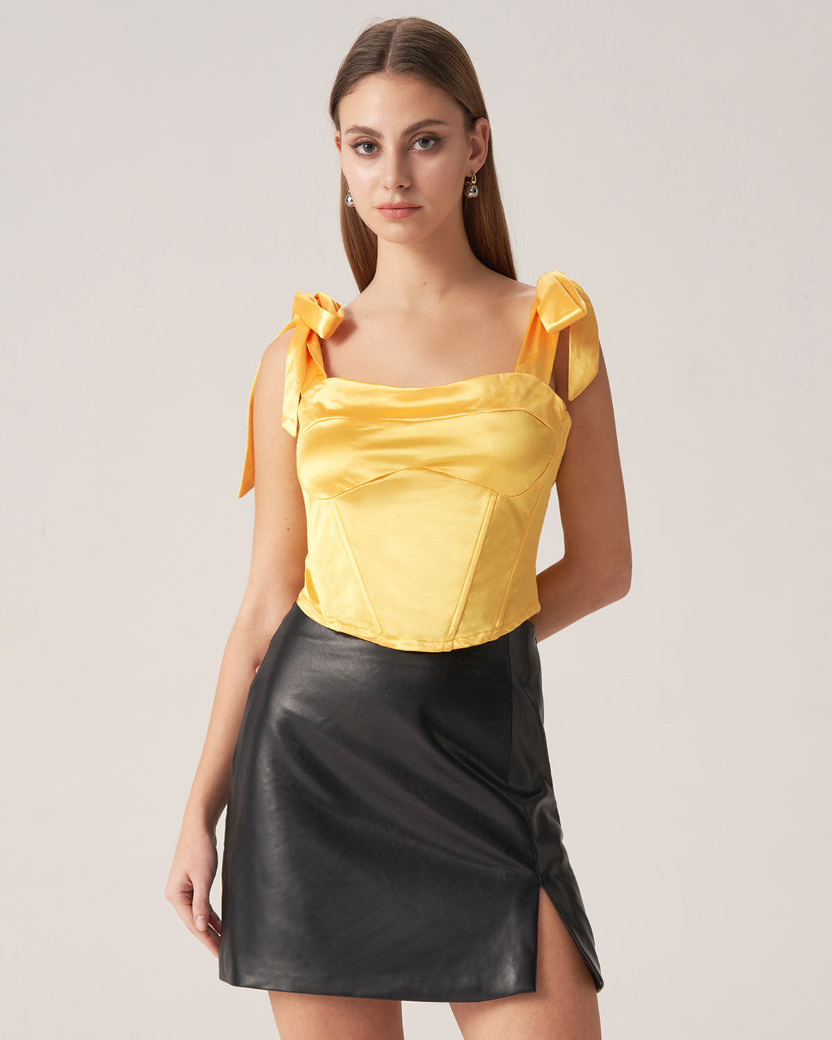 Shewess™ Bettydress-Sarı Saten Kravat Askılı Cami Üst