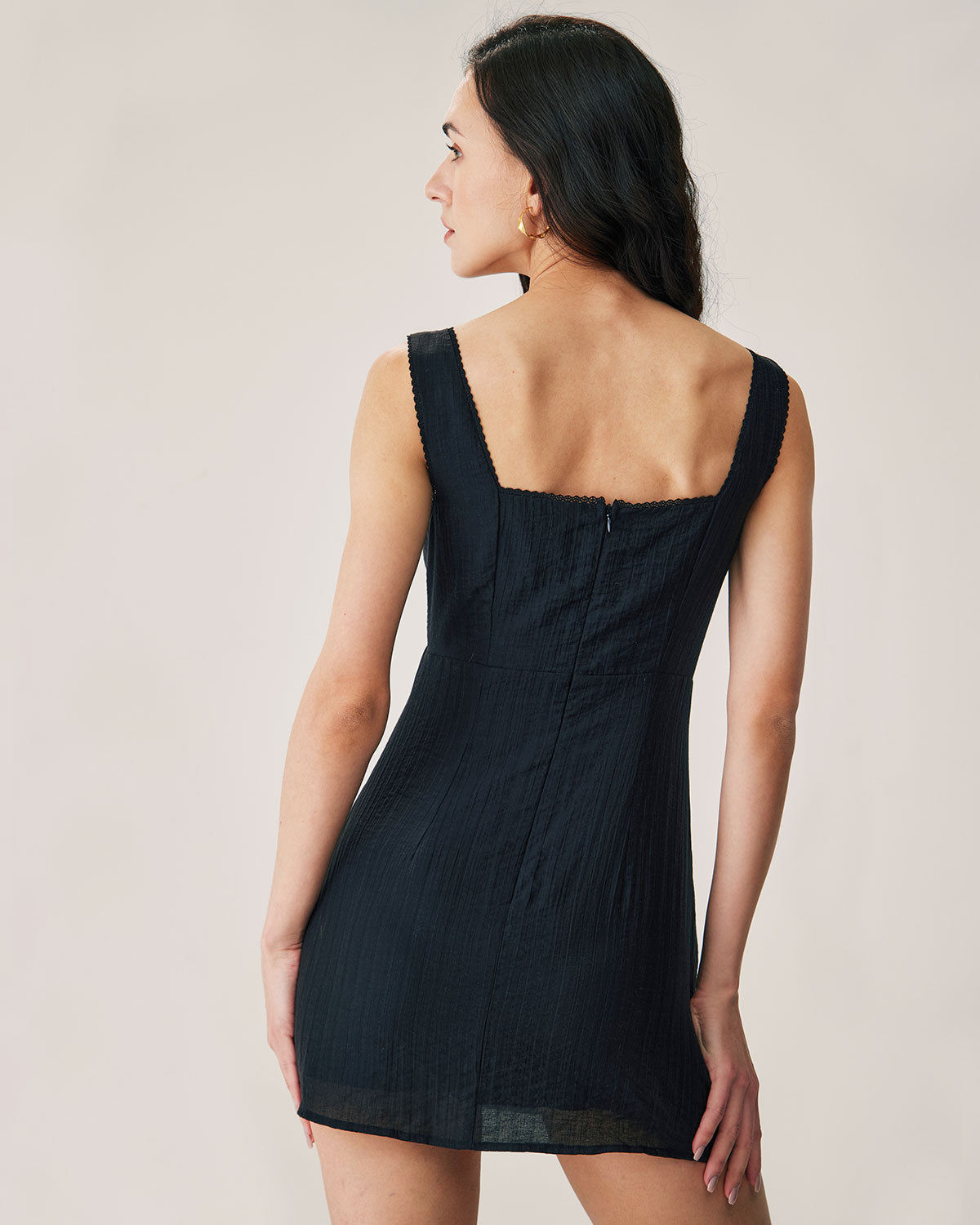 Shewess™ Siyah Dokulu Slip Mini Elbise